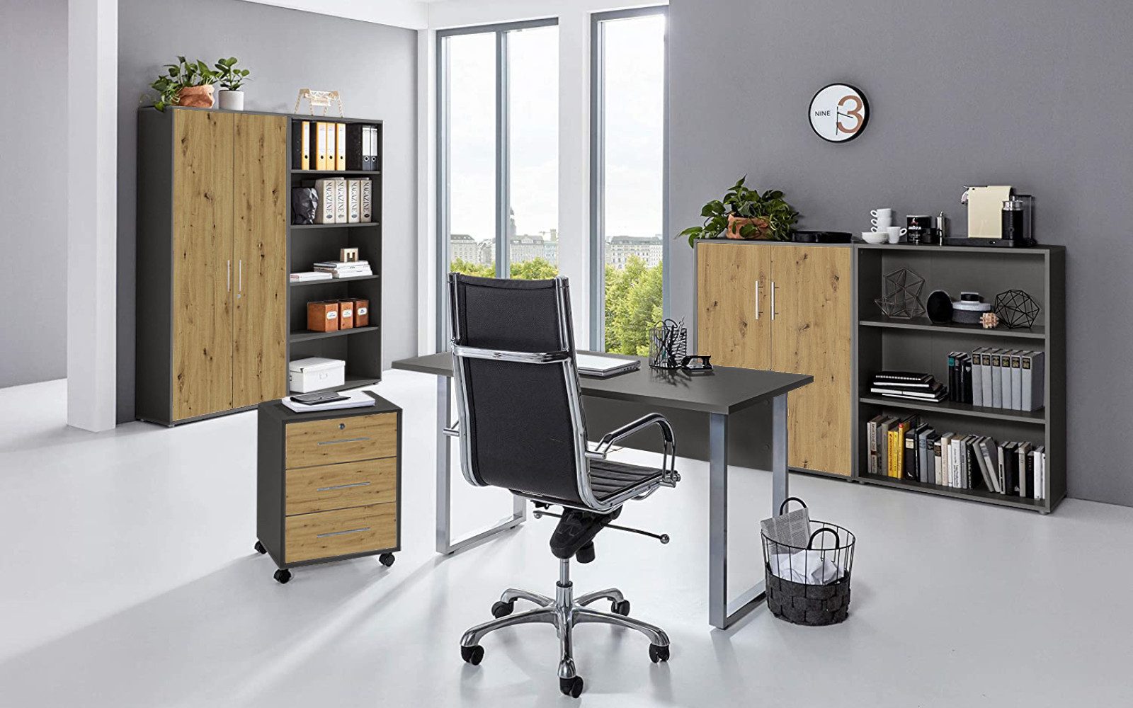 BMG Möbel Büromöbel-Set Office Edition Mini Set 1, (Büromöbel komplett Set, 6-tlg., 6-tlg), ideal für Arbeitszimmer und Homeoffice