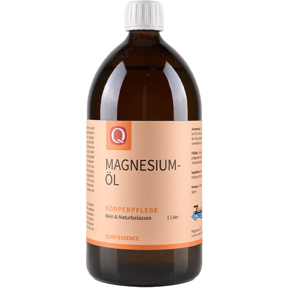 Quintessence Massageöl Zechstein Magnesiumöl 1000 ml – Magnesium Öl aus dem Zechstein-Meer -, Hochwertige Premiumqualität in der Glasflasche - vegan