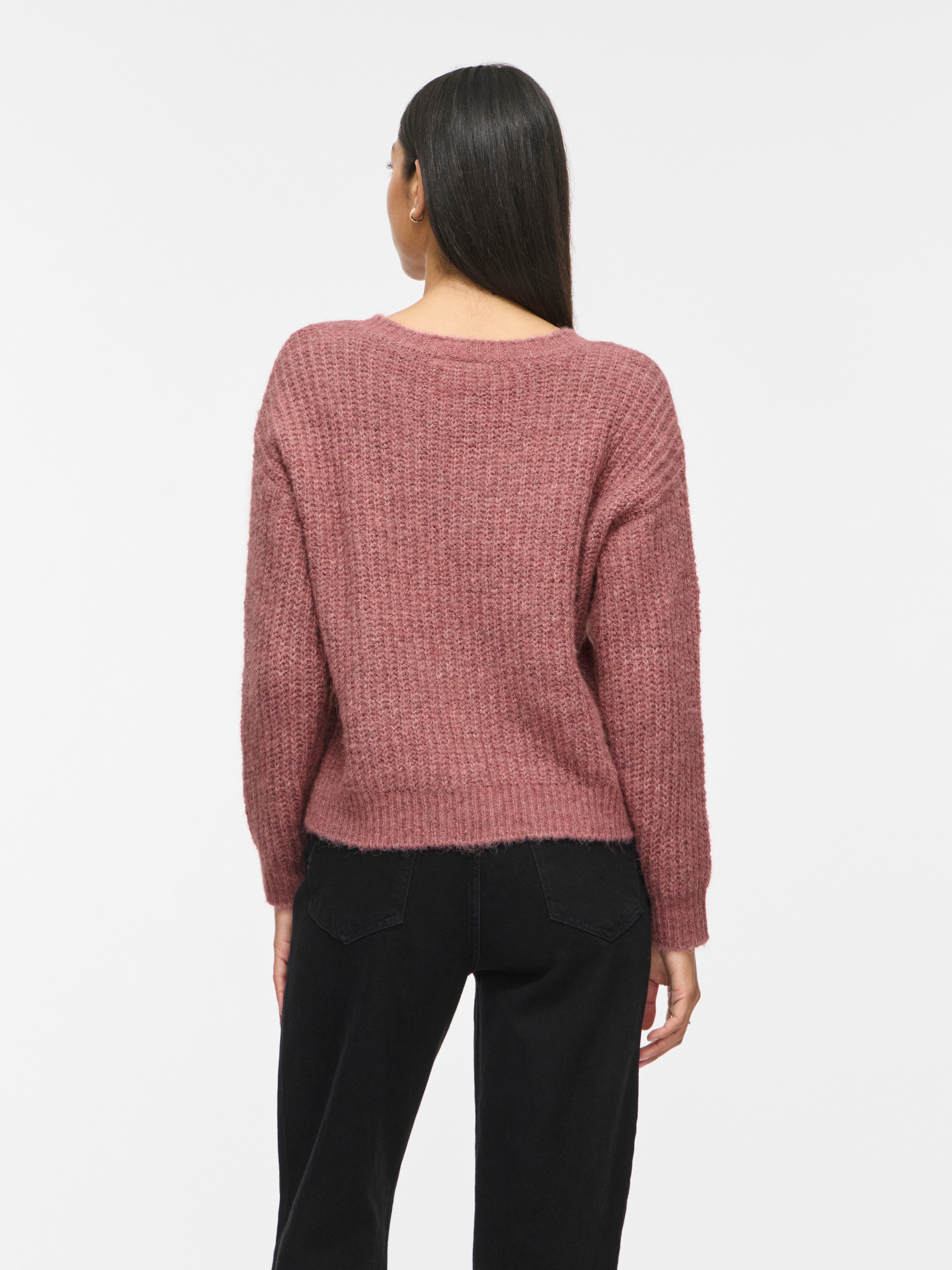 Vila V-Ausschnitt-Pullover VILAMPE V-NECK L/S KNIT TOP-NOOS Materialmix, regular fit – Bild 3 von 5