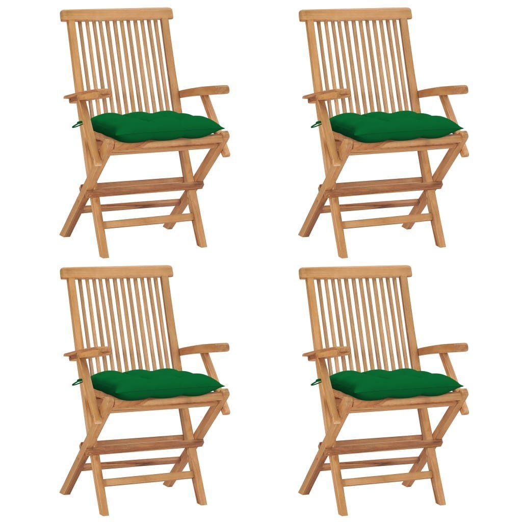 Grünen mit Massivholz Stk. 4 Kissen Gartenstühle Gartenstuhl furnicato Teak