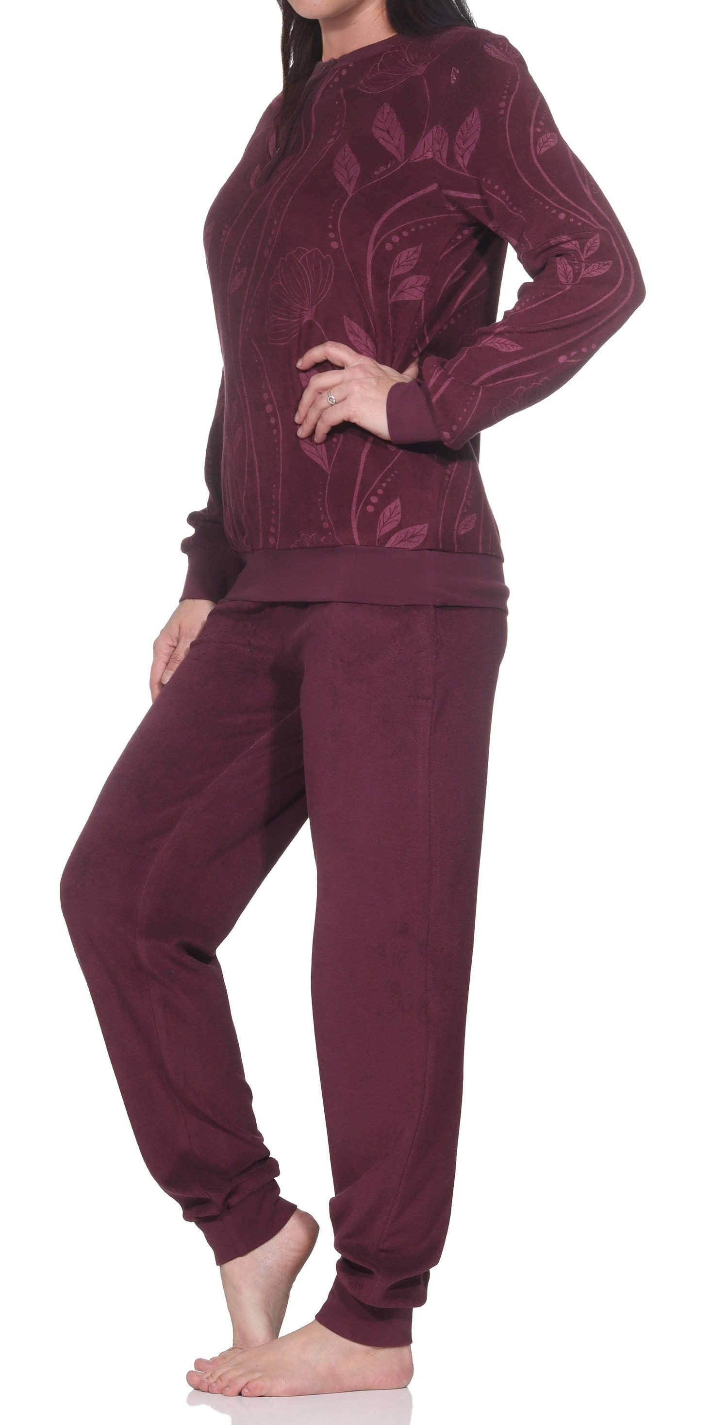 Normann Pyjama Normann Damen Frottee Schlafanzug lang mit Bündchen in edler Optik – Bild 2 von 5