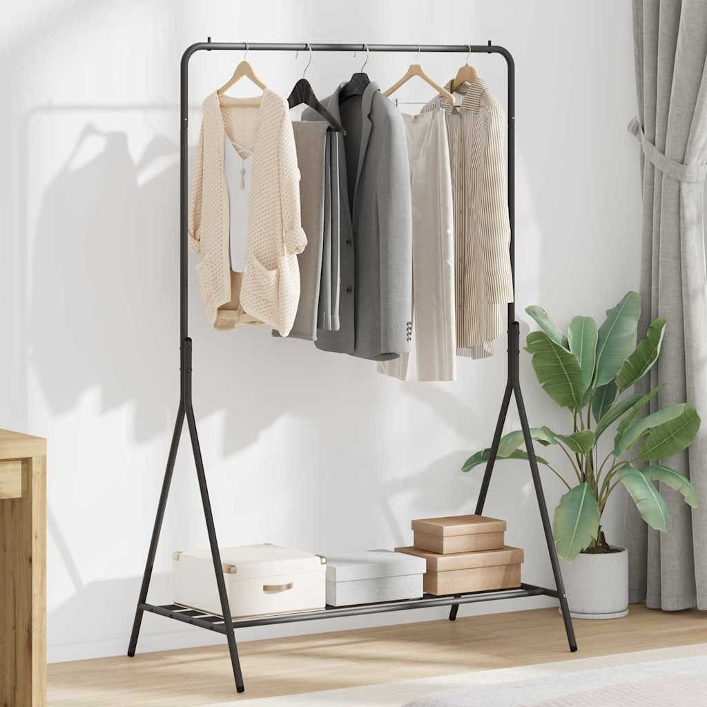 furnicato Kleiderständer Stahl 100 x 56 x 154 cm Schwarz, Garderobenständer mit Regalfächern und Ablage für dein Wohnzimmer