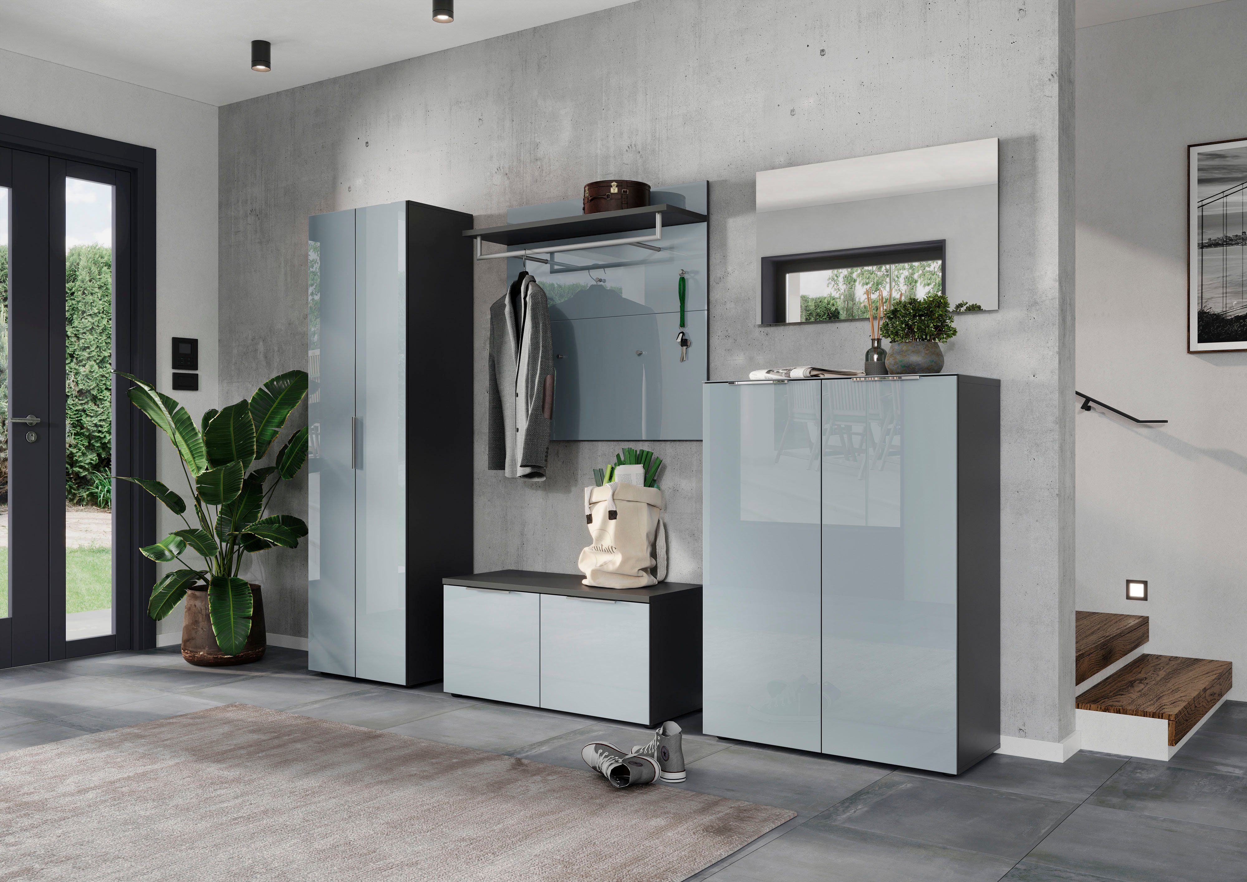 GERMANIA Garderobenschrank Oakland mit Glasfront Breite: 59cm, Türdämpfung,verstellb. Böden, Metallgriffe aus Chrom – Bild 2 von 5