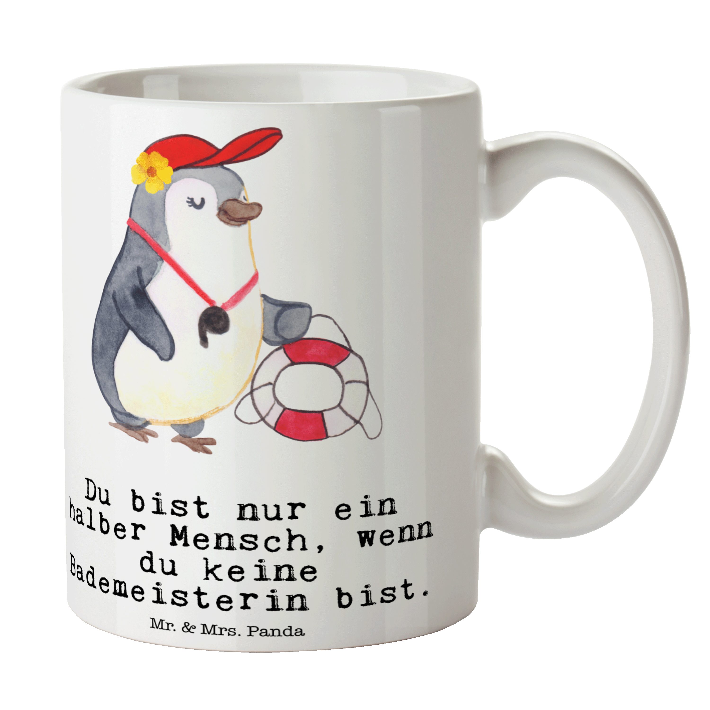 Schwi, Bademeisterin Herz Weiß Geschenk, & Tasse Panda Mrs. Teetasse, mit - - Mr. Dankeschön, Keramik