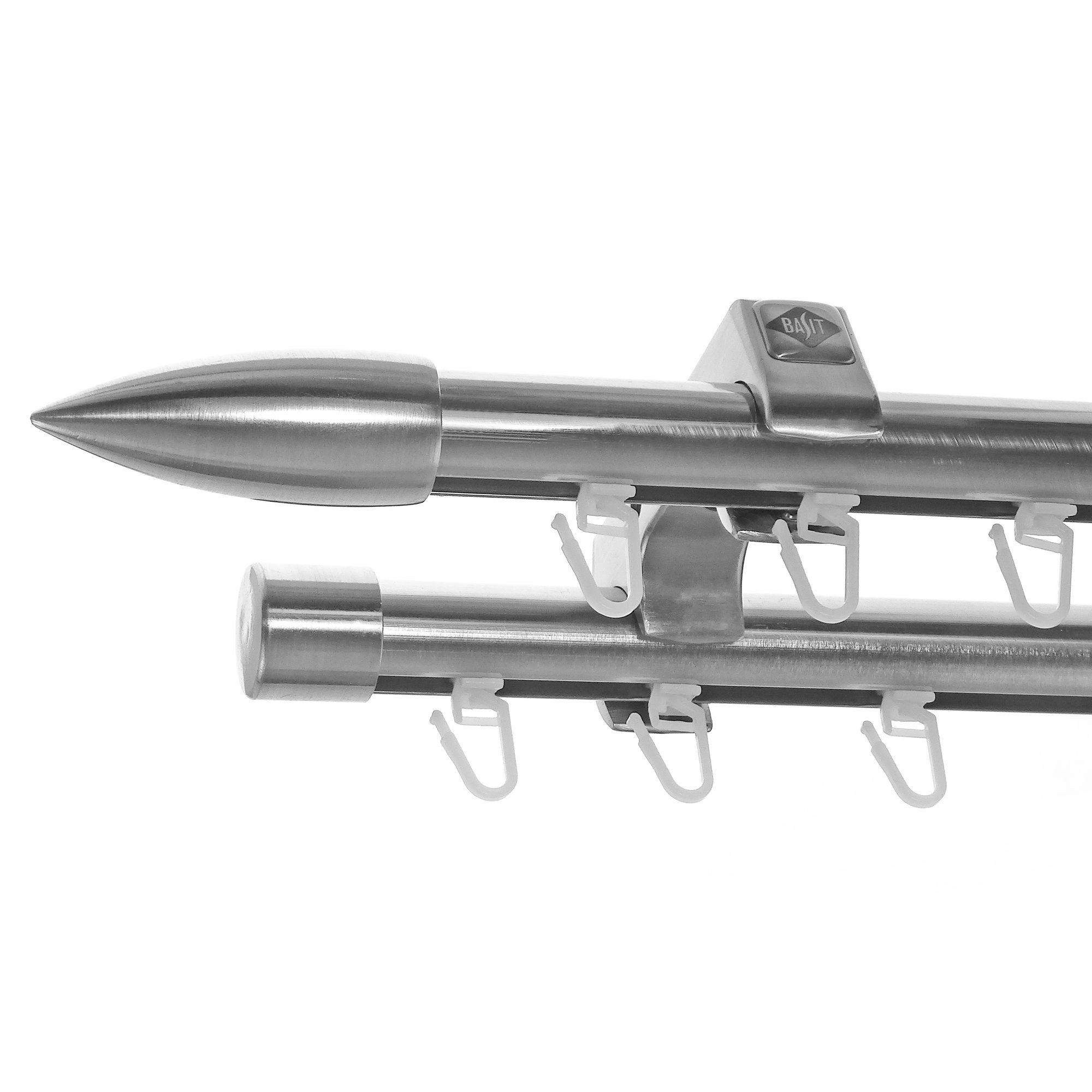 BASIT Gardinenstange Innenlauf Edelstahloptik 20mm mit Deckenträgern 480 cm E82, Ø 20 mm, 2-läufig, verschraubt, Aluminium, D60II 480 cm E82 Spitze