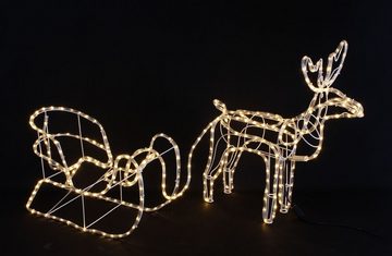 Dekoleidenschaft LED-Dekofigur "Rentier mit Schlitten" 177 cm lang, Weihnachtsbeleuchtung für Draußen, Weihnachtsdeko mit Lichterkette, 336 LEDs, Gartendeko