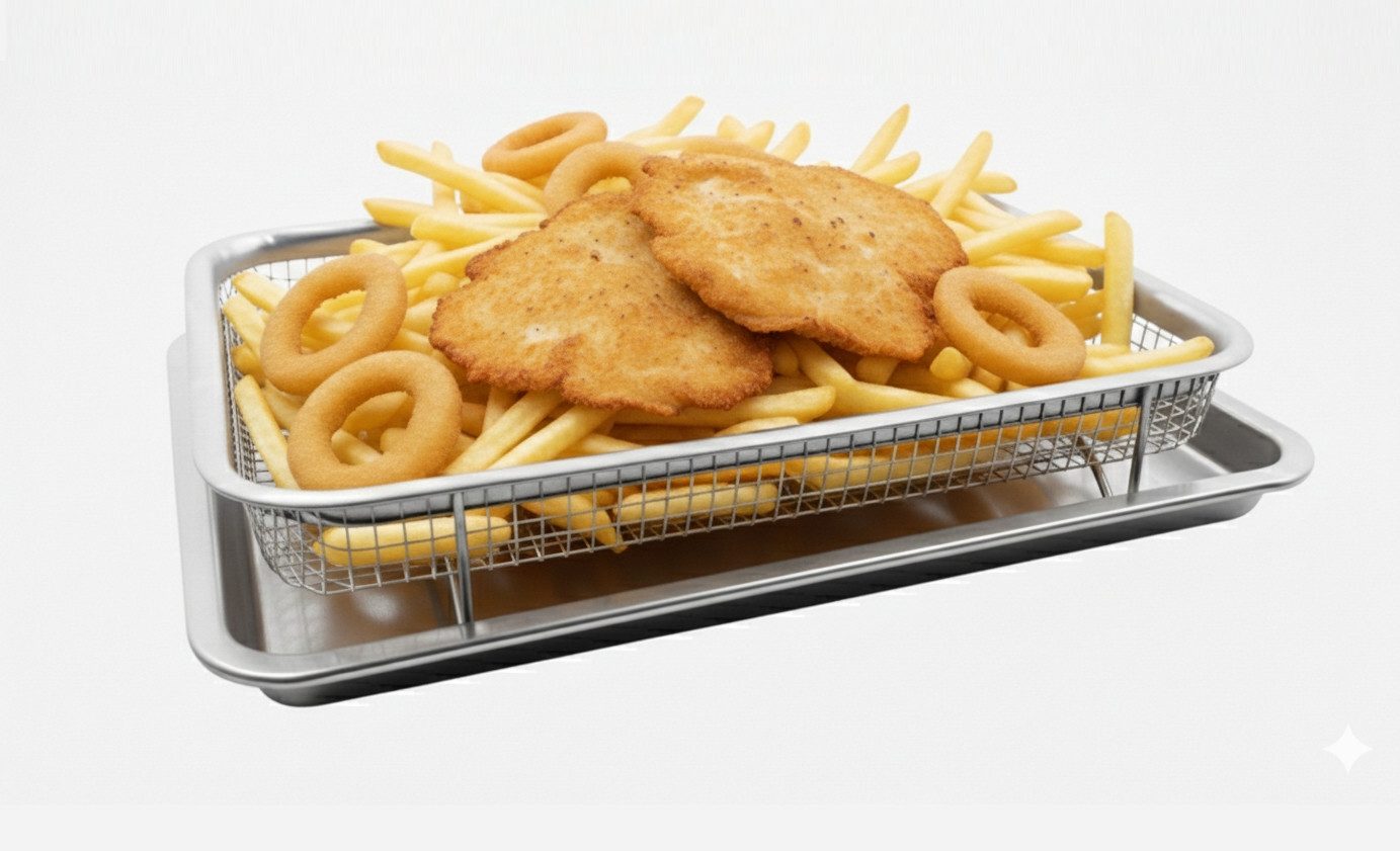Cheffinger Backblech Backblech mit Frittierkorb Ofenblech 2 in 1 Edelstahl Cheffinger – Bild 3 von 5