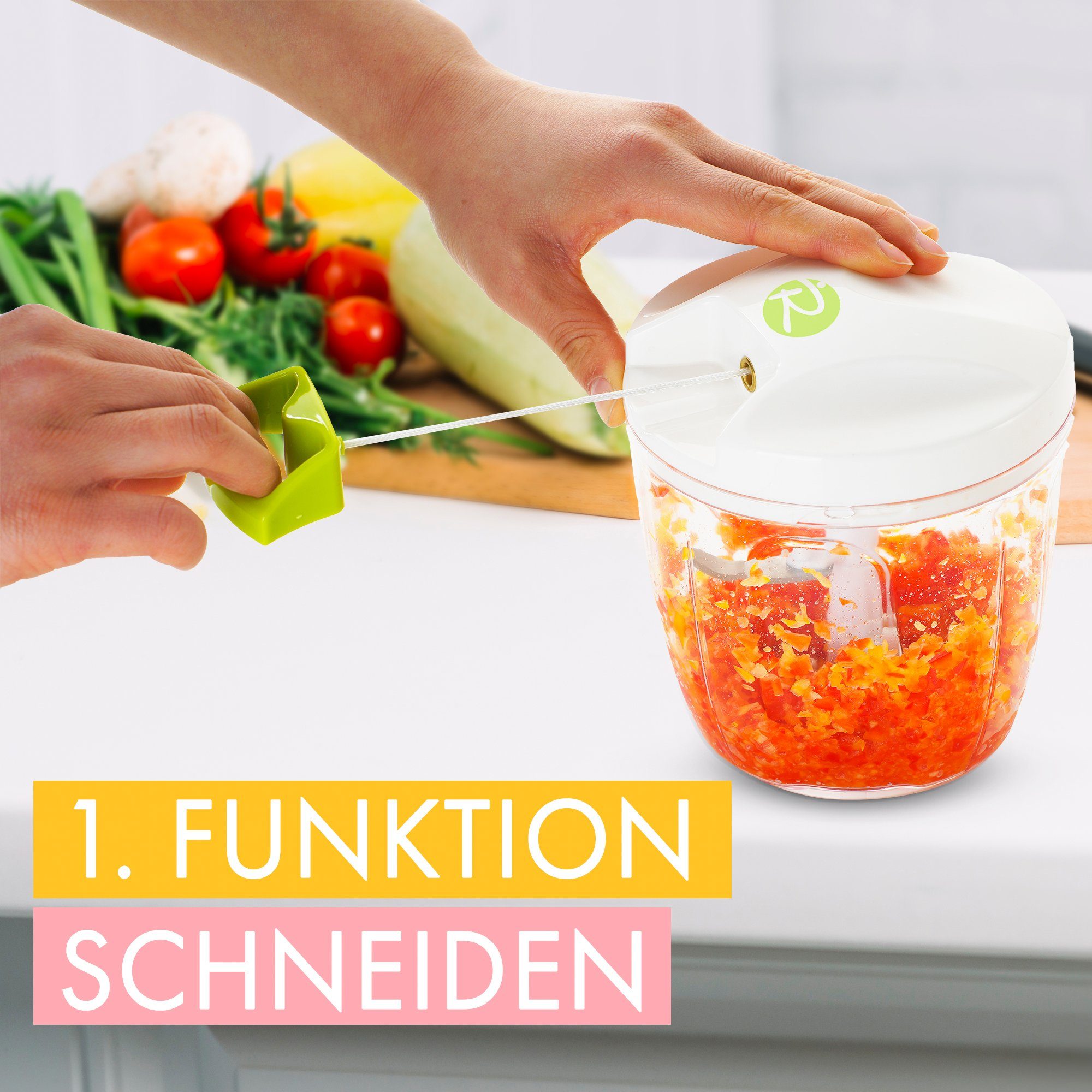 Rigutto Zwiebelhacker RIGUTTO® Premium Zwiebelschneider mit Seilzug [Mehr als 7 Funktionen]