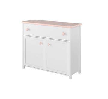 Compleo Kommode für Mädchen mit zwei Türen und Schubladen LARA in weiß und rosa