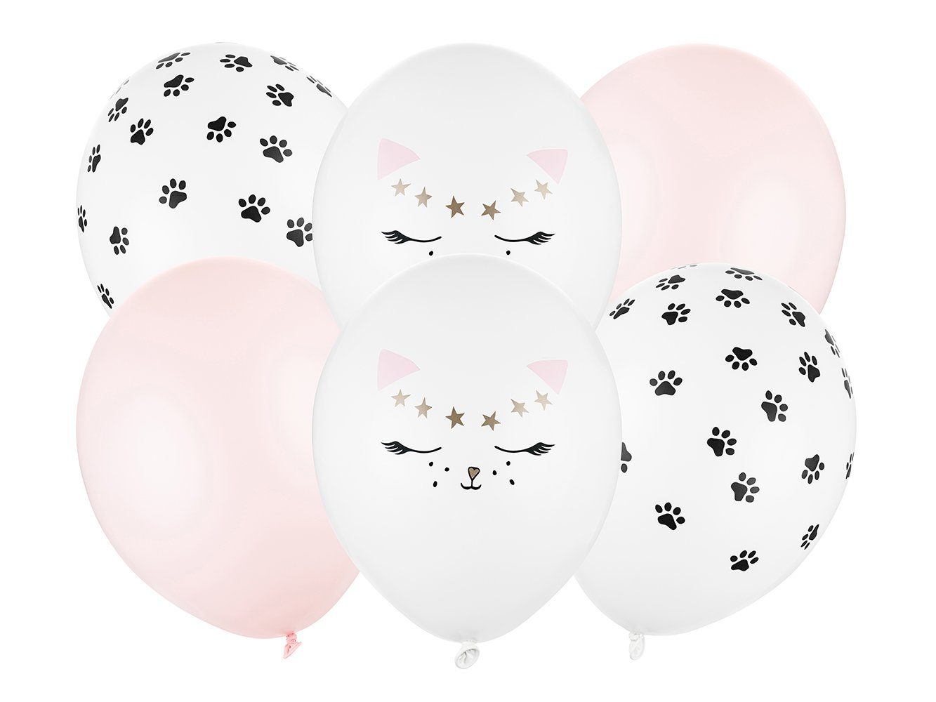 partydeco Luftballon, Luftballons Kätzchen 30cm weiß rosa schwarz 6er Set