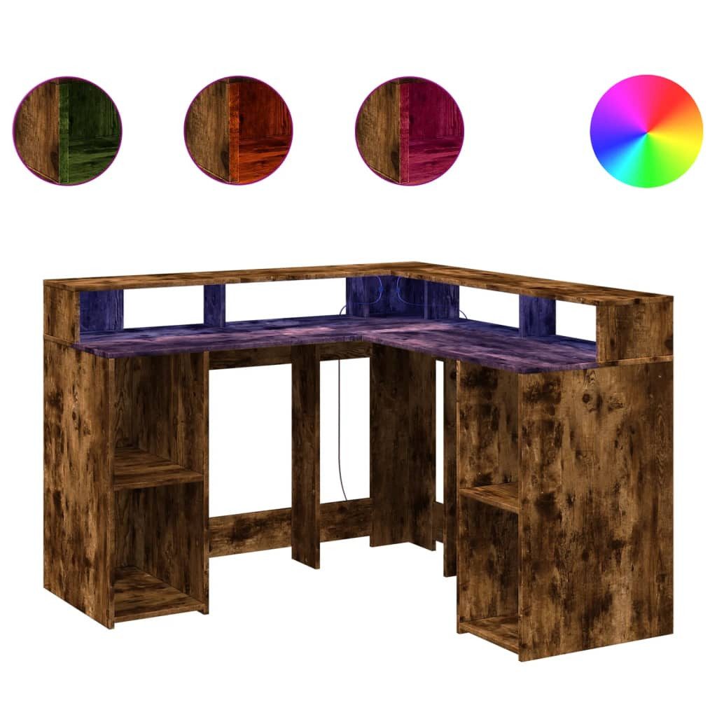 vidaXL Schreibtisch LED-Schreibtisch Räuchereiche 130x130x91 cm günstig online kaufen