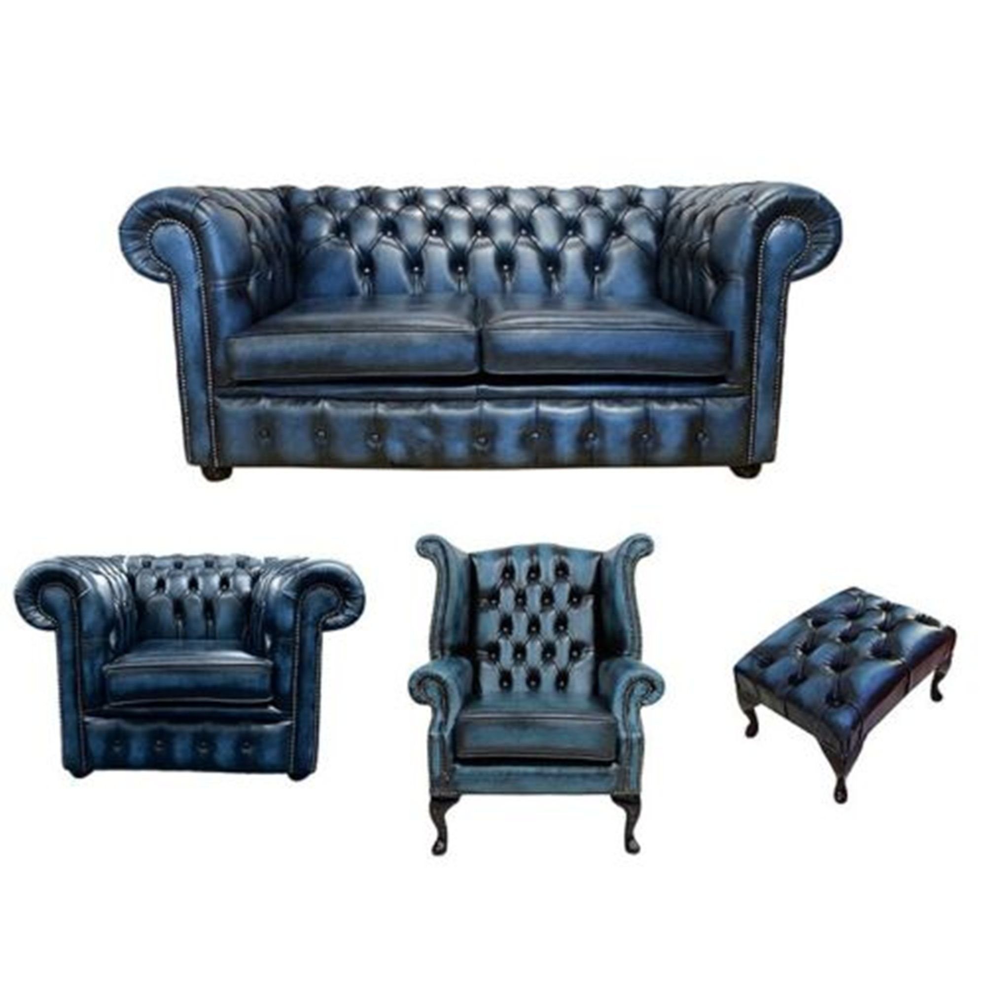 Ohrensessel+Hocker Sofagarnitur Blaue Sofa + JVmoebel Made Neu, Luxus Europe 2+1 Sitzer in