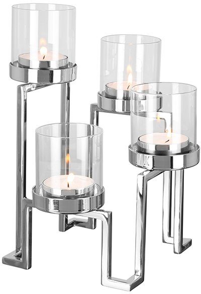 und St), Adventsleuchter Glas, Weihnachtsdeko Edelstahl 4-flammig, aus Fink GRANT, Kerzenhalter (1