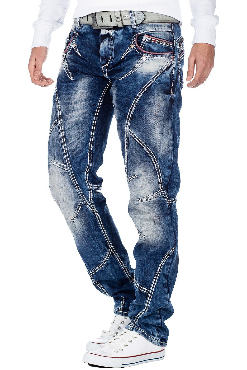 Cipo & Baxx Regular-fit-Jeans Hose Waschung mit BA-CD563 dicken und Ziernähten