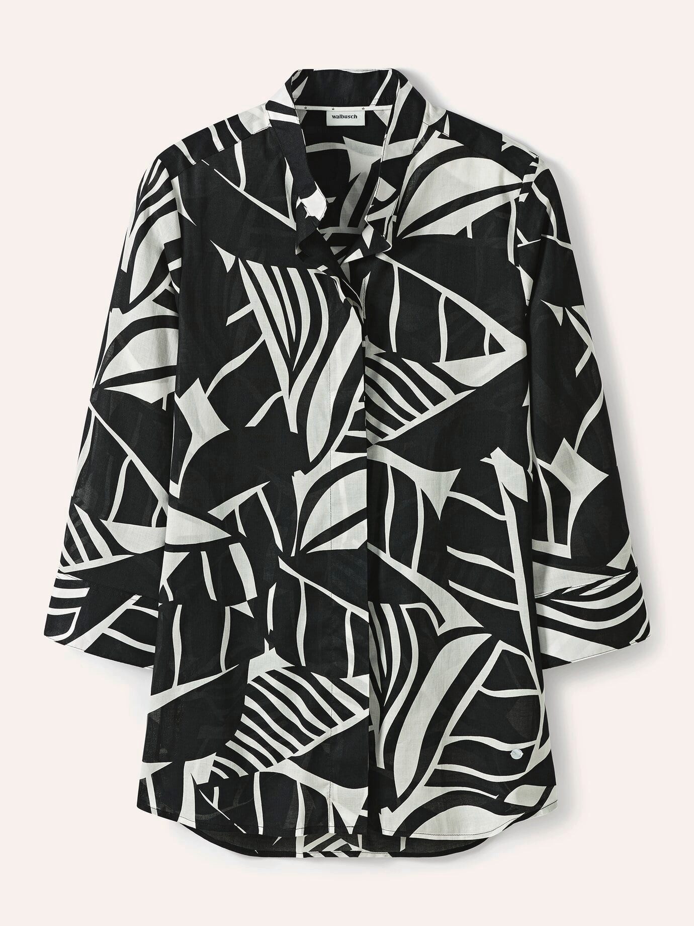 Walbusch Tunika Damen Bluse mit Stehkragen Tunikaform Kurzarm 100% Baumwoll-Voile, atmungsaktiv, pflegeleicht, verdeckte Leiste