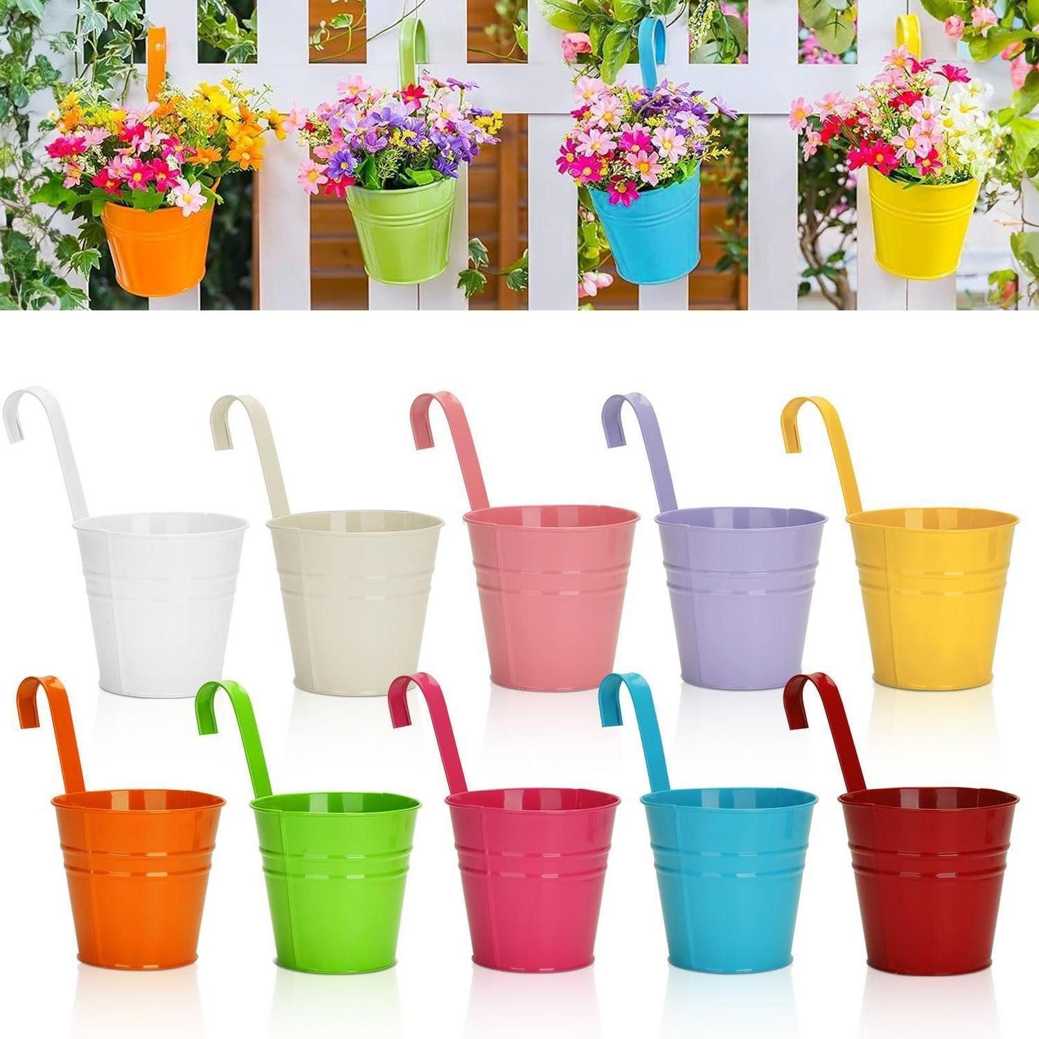 LuxusKollektion Blumentopf Blumentöpfe Hängetopf Metall Haken Loch 10er 10cm Balkon Bunt 10CM