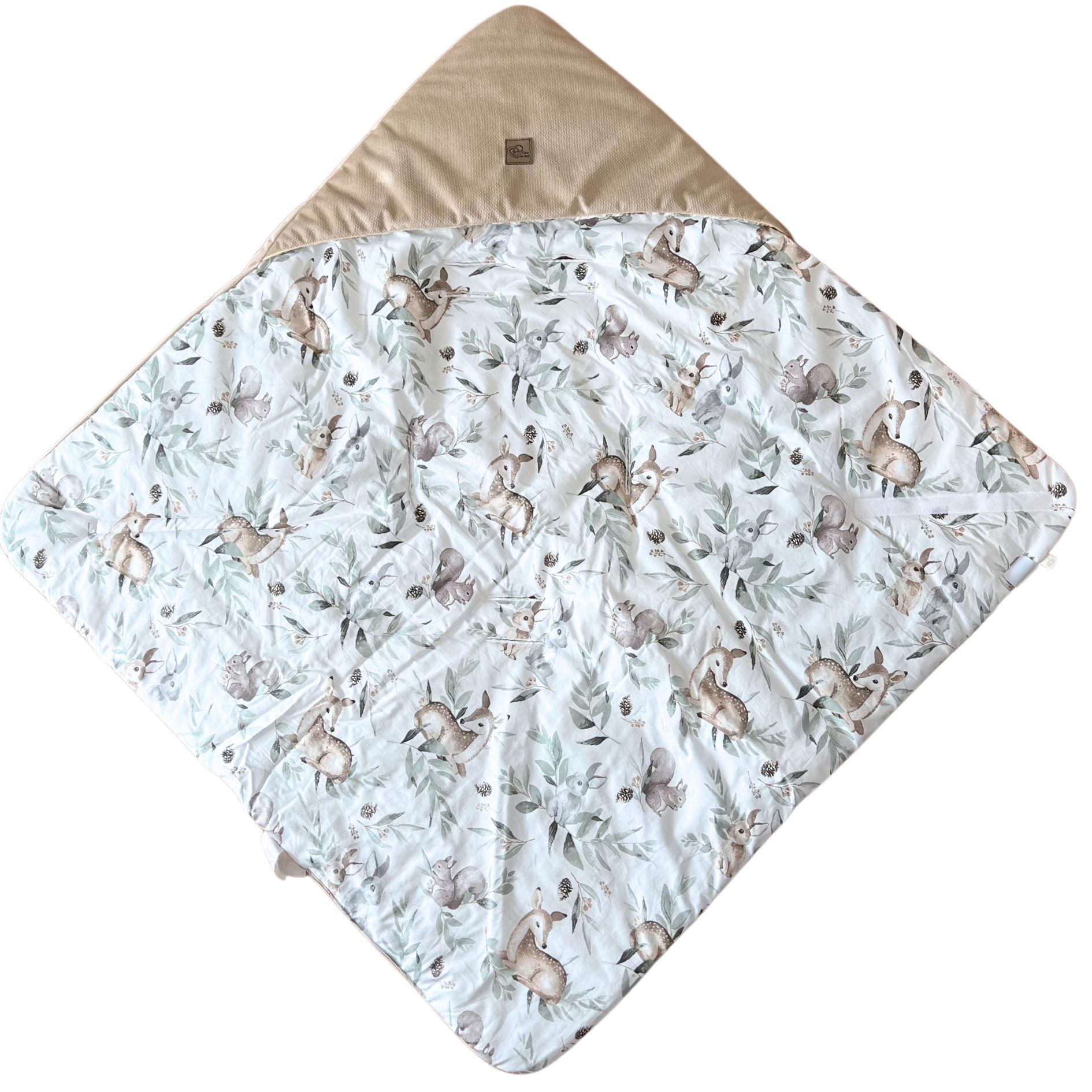 Babymajawelt Fußsack Einschlagdecke Velvet Reh beige 1061 - Babydecke Autositz Babyschale (1-tlg), 8-fache Gurtschlitze, Groß, schützt vor Kälte und Wind, Made in EU