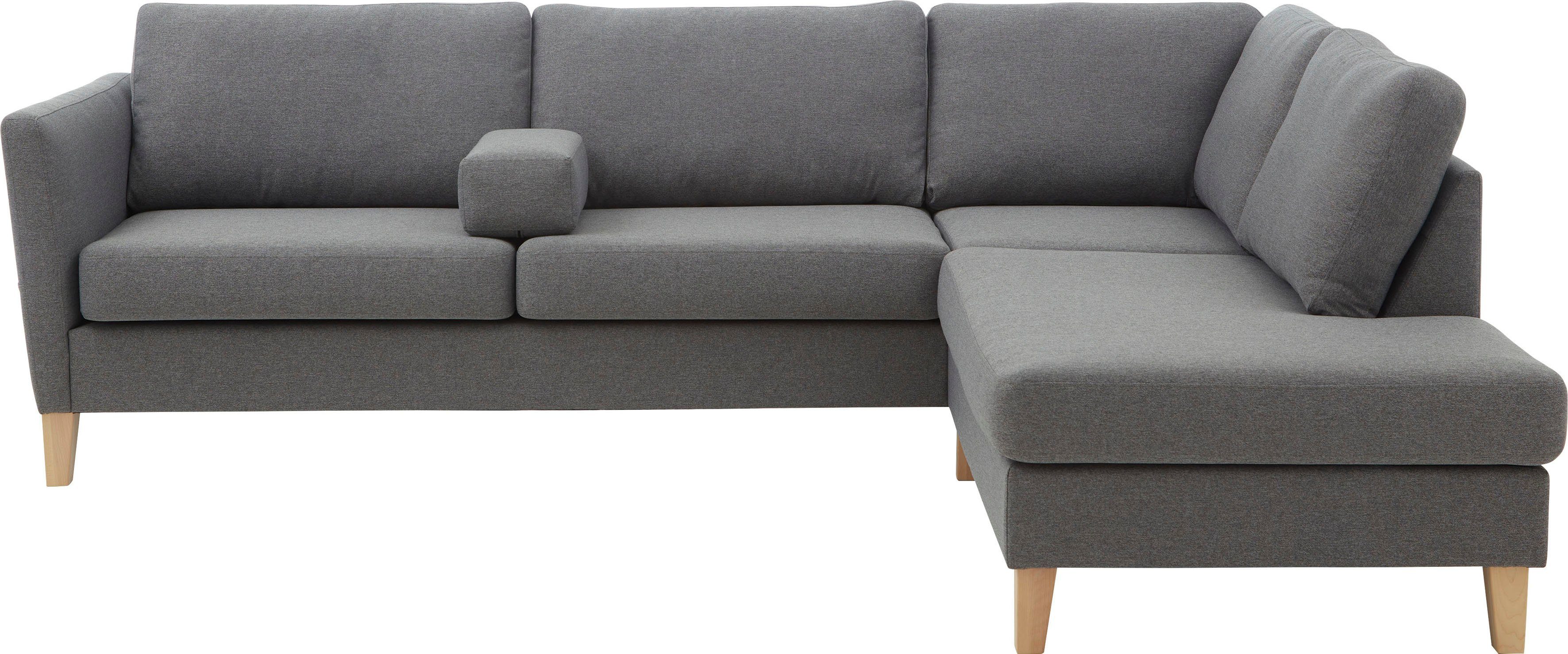 ATLANTIC home collection Ecksofa Mailo L-Form, mit Seitentaschen und Ottomane, mit Massivholzfüßen