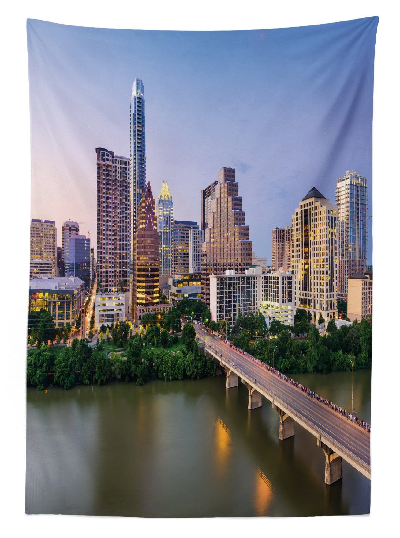 Abakuhaus Amerika Für Bereich Vereinigte Texas Außen Staaten von Klare Farben, den Farbfest Autin Tischdecke Waschbar City-Brücke geeignet