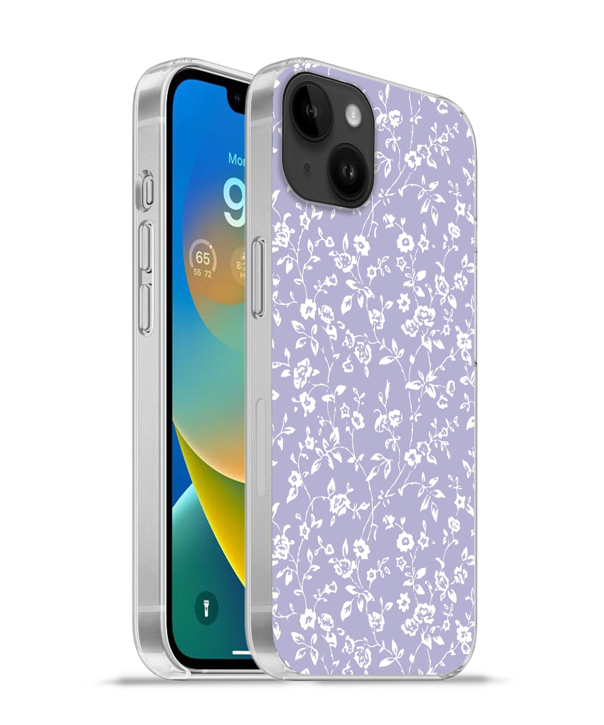 MuchoWow Handyhülle für Apple iPhone 14 Plus Florales Muster - Lila - Weiß - Blumen, Smartphone-Bumper, Print, Handy Schutzhülle Dünn