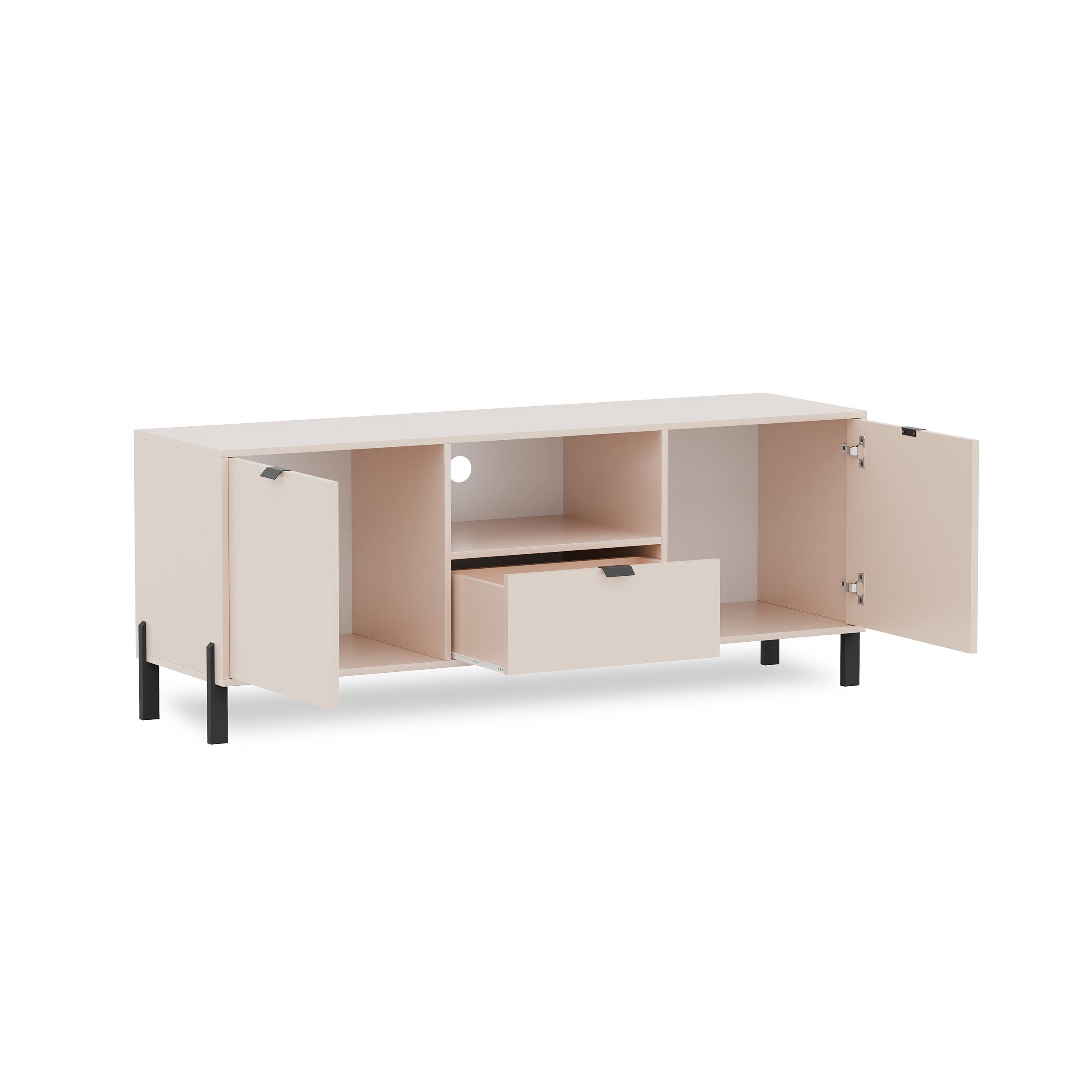 Beautysofa TV-Schrank CORTINA 2 Türen & 1 Schublade (mit Metallgriffen und Füßen, Farbe Sandbeige) Breite: 160 cm