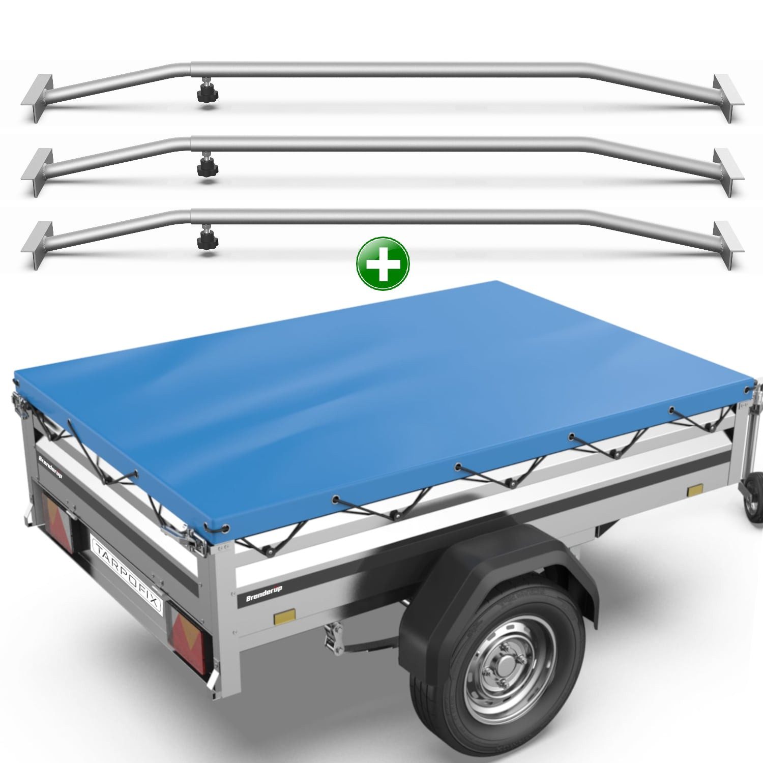 Tarpofix® Schutzplane Tarpofix Anhängerplane 212x123 cm – PVC Abdeckplane 750 kg, Flachplane Blau mit 3 Planenbügel, 212x123 cm