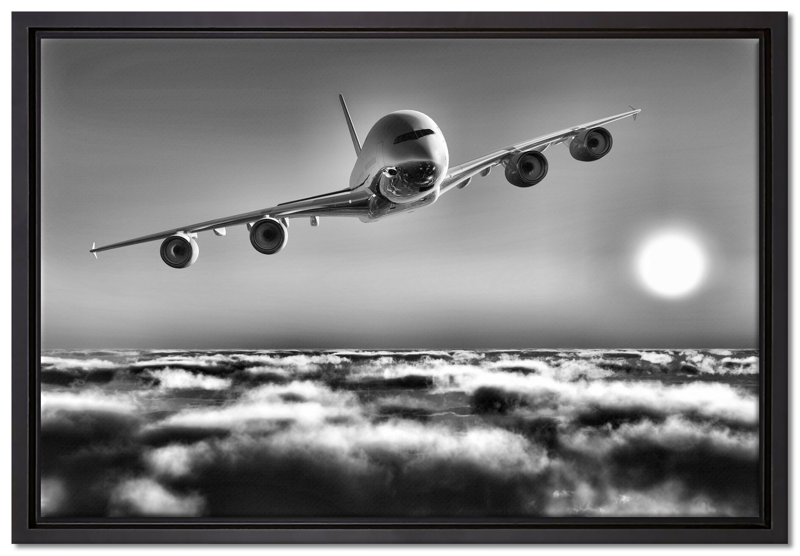 Pixxprint Leinwandbild Flugzeug, Wanddekoration (1 St), Leinwandbild fertig bespannt, in einem Schattenfugen-Bilderrahmen gefasst, inkl. Zackenaufhänger | Leinwandbilder