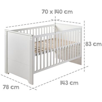 roba® Babymöbel-Set Maxi - Babybett 70 x 140 & Wickelkommode, höhenverstellbares Kinderbett mit Schlupfsprossen - im Landhausstil