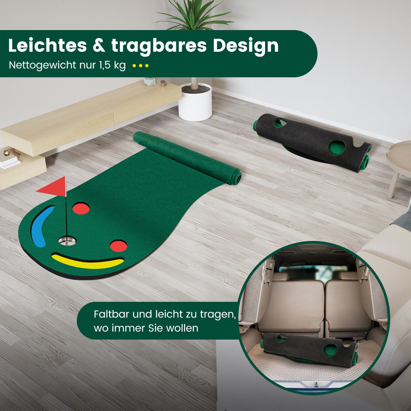 COSTWAY Puttingmatte, 300 x 96cm Golfmatte, faltbar