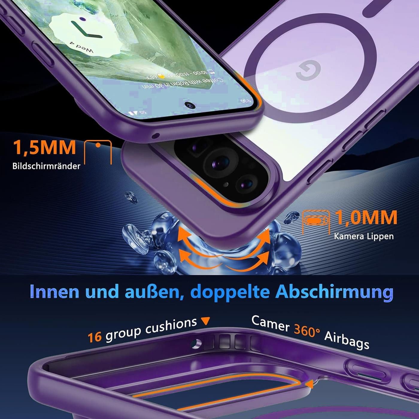 CoolGadget Handyhülle Magnet-Hülle für Pixel 9 Pro Schutzhülle magnetisch 6,3 Zoll, Hülle Matt Stoßfest kompatibel mit QI-Laden Zubehör Kameraschutz Case