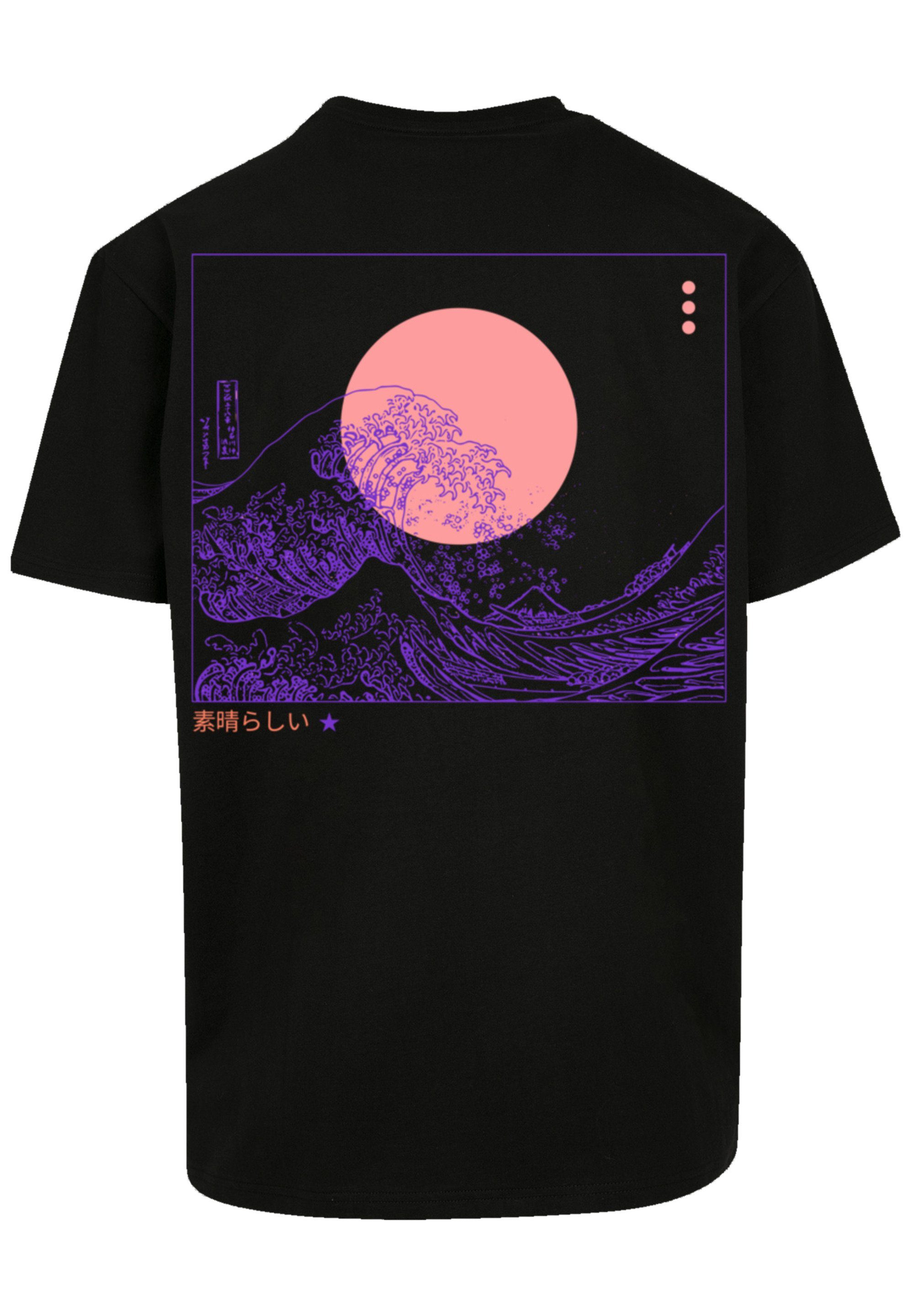 Print SIZE Kanagawa T-Shirt schwarz Welle PLUS F4NT4STIC