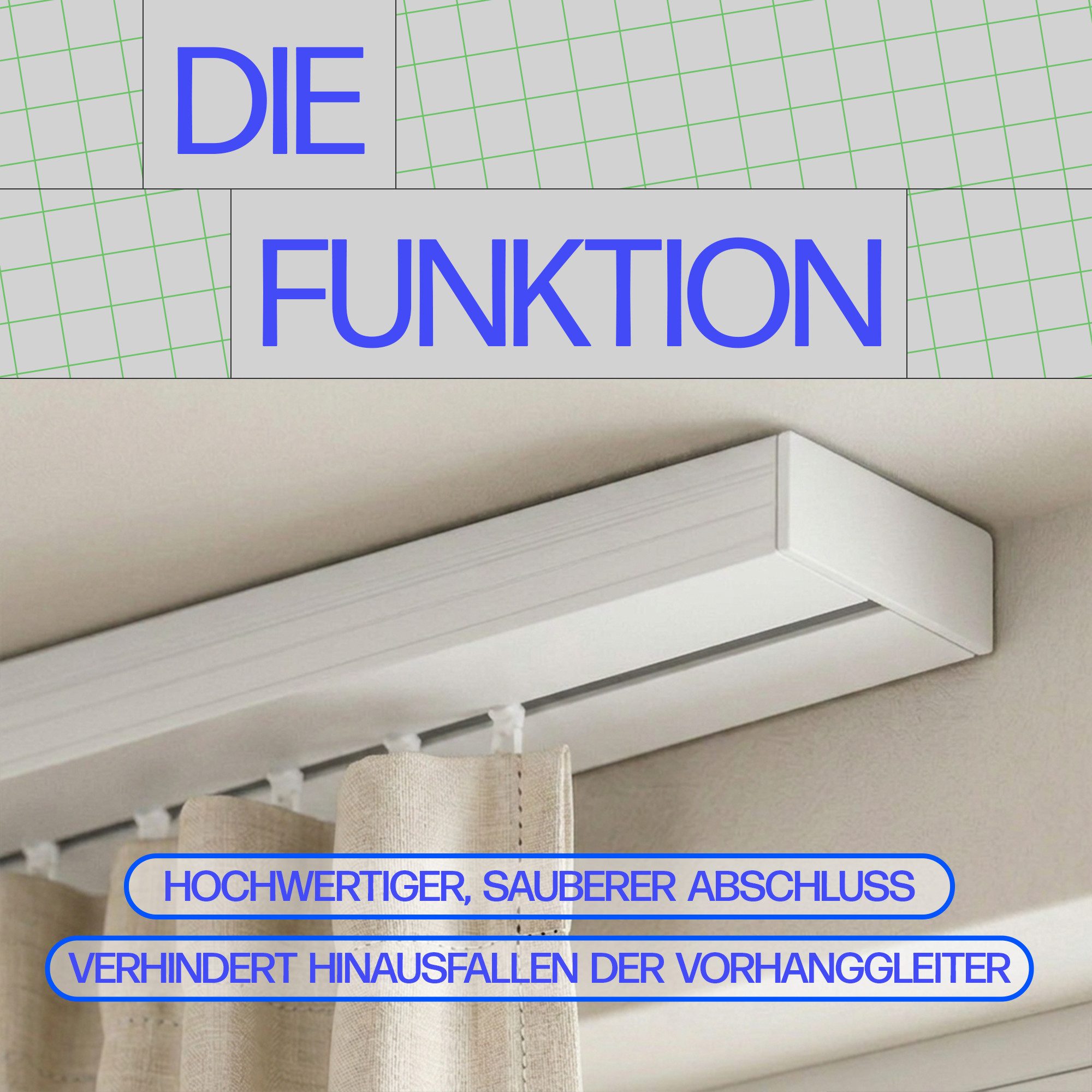 Bestlivings Gardinenschiene Seitendeckel, 1-läufig, geklemmt, Kunststoff, 2er-Pack, robust, Stopper-Funktion, Steckmontage, Made in EU – Bild 4 von 5