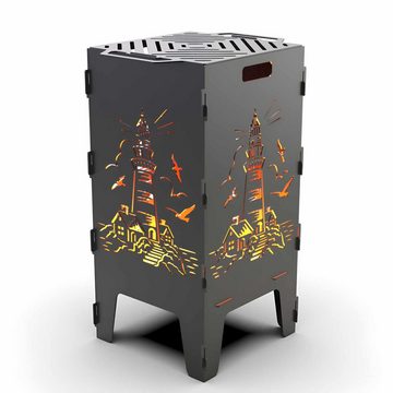 Creativ Metall Feuerkorb, (1-St), mit Grillrost hochwertig Motiv Leuchtturm 3mm Stahl