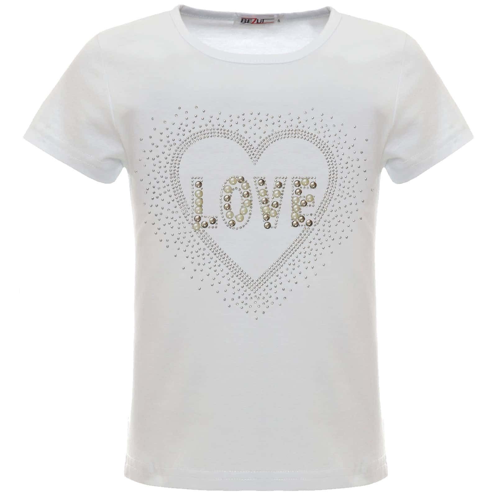 BEZLIT T-Shirt Mädchen T-Shirt Glitzersteinchen (1-tlg) mit Motiv Weiß