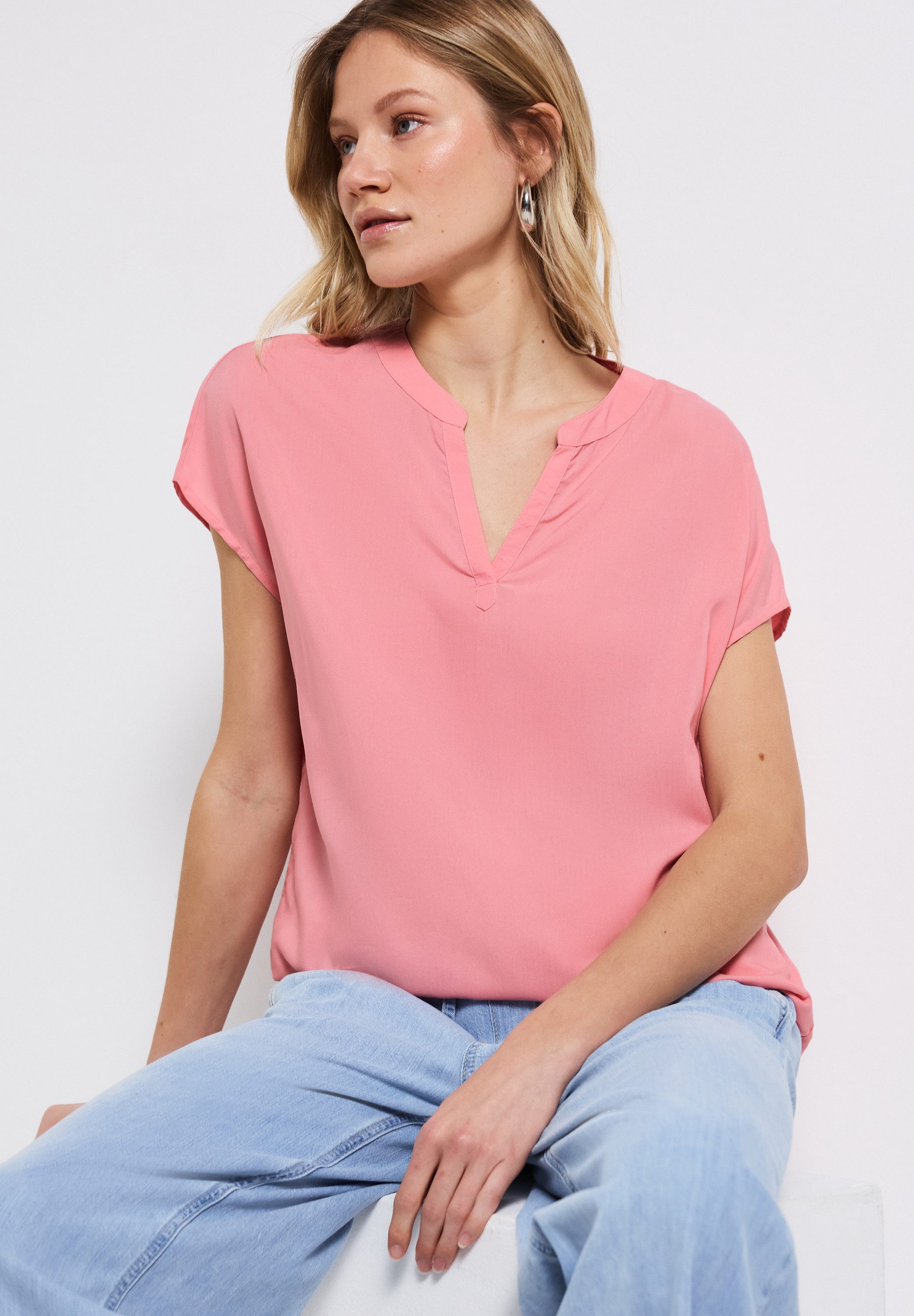 STREET ONE Kurzarmbluse Split Neck günstig online kaufen