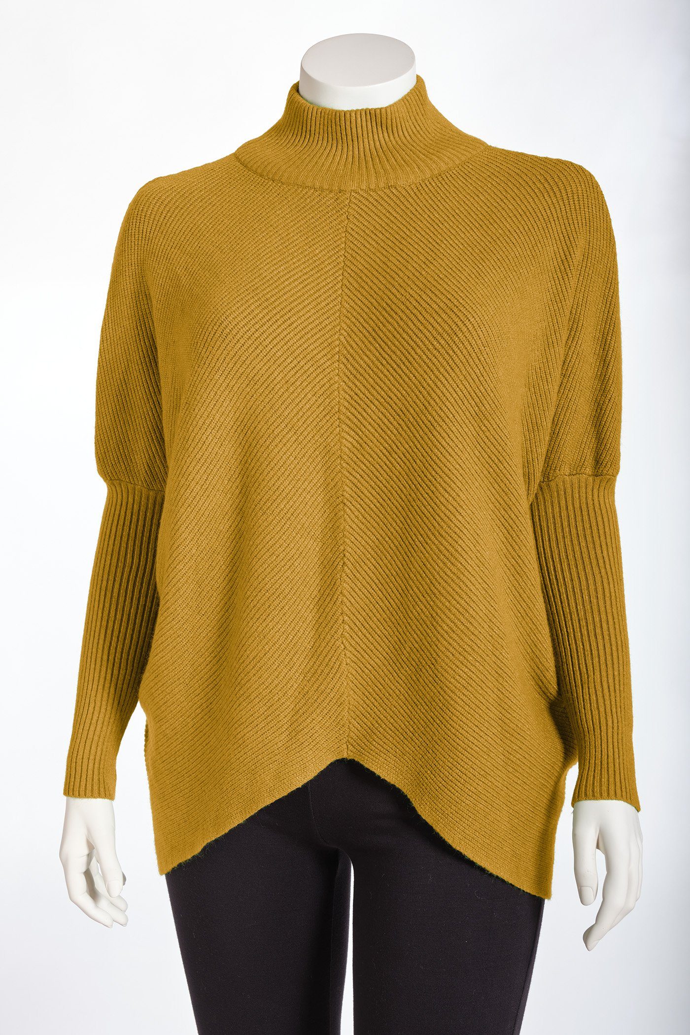 hinten PEKIVESSA Oversized Pullover senf länger Damen Fledermausärmel Strickpullover (1-tlg) Rippstrick