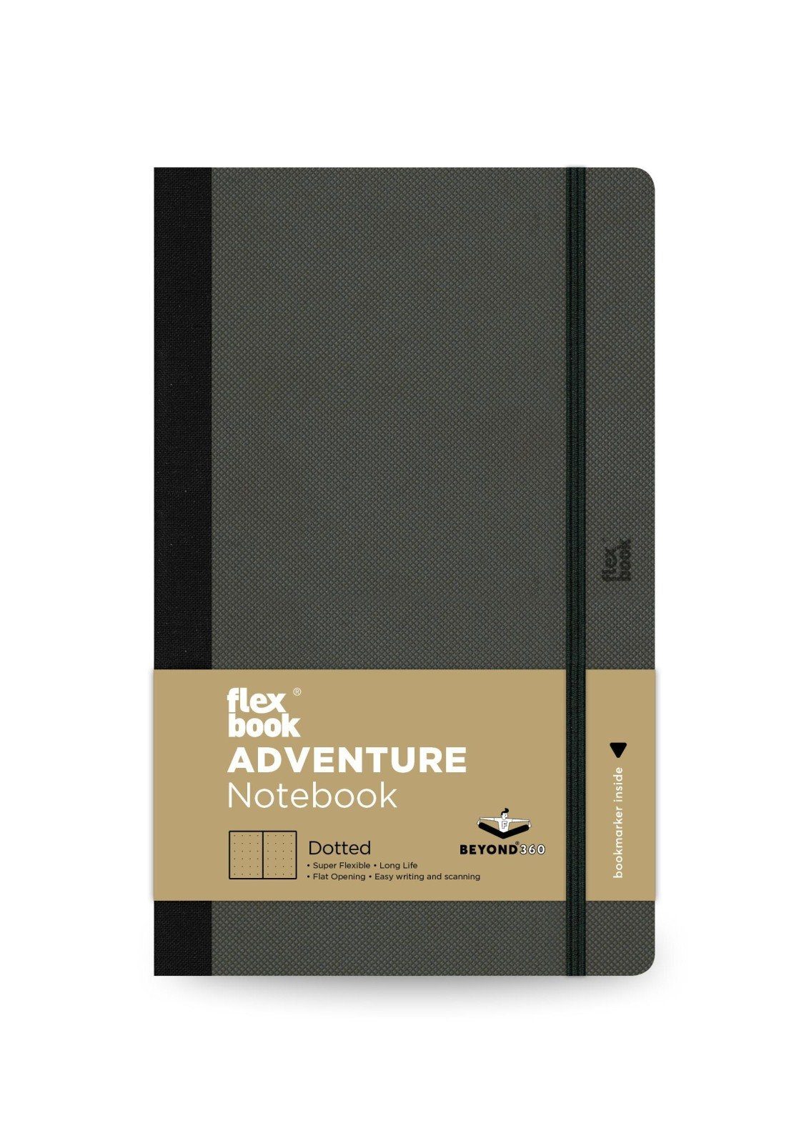 Flexbook Notizbuch Adventure Notizbuch Dotted Flexbook Gummizug Kunstleder Off-Schwarz Schwarz 13*21 cm