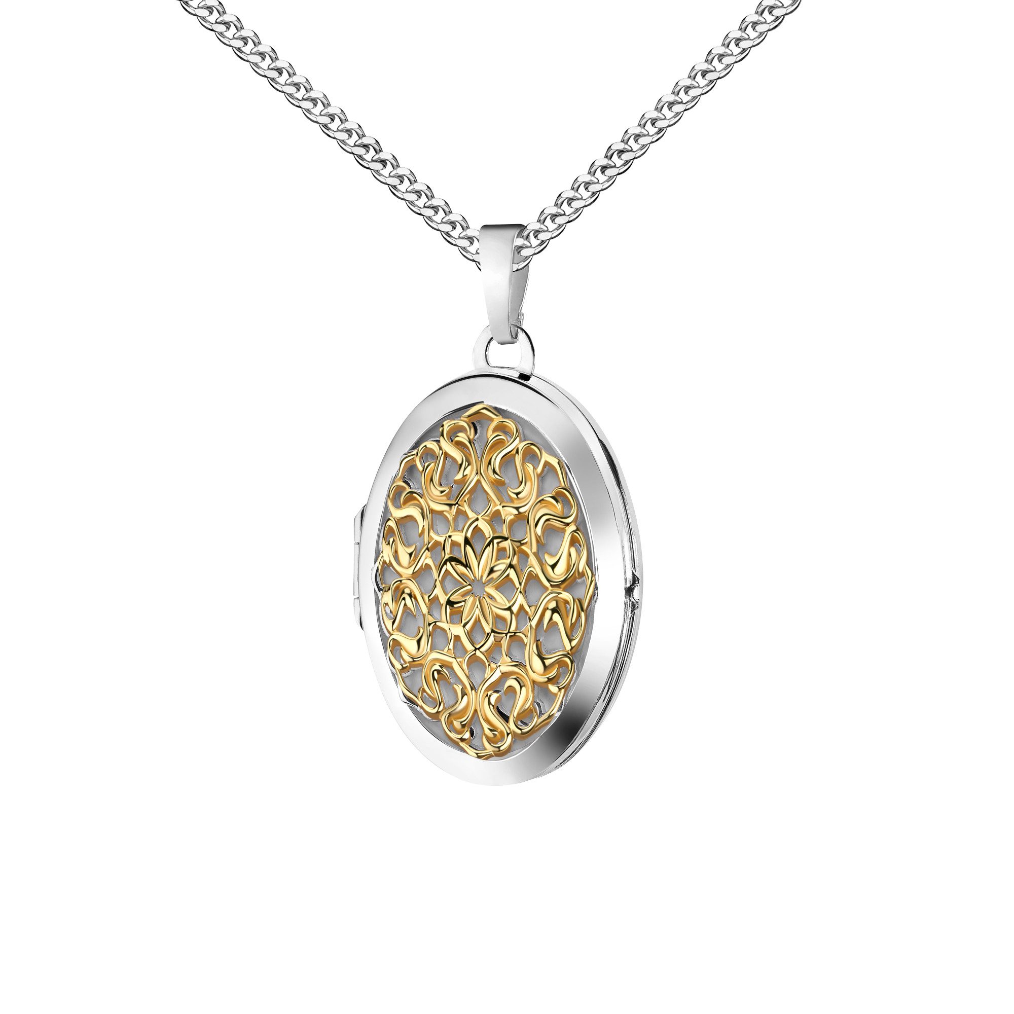 Silberkette Medaillon zum Öffnen Silberanhänger 925 Silber Bicolor Made in Germany