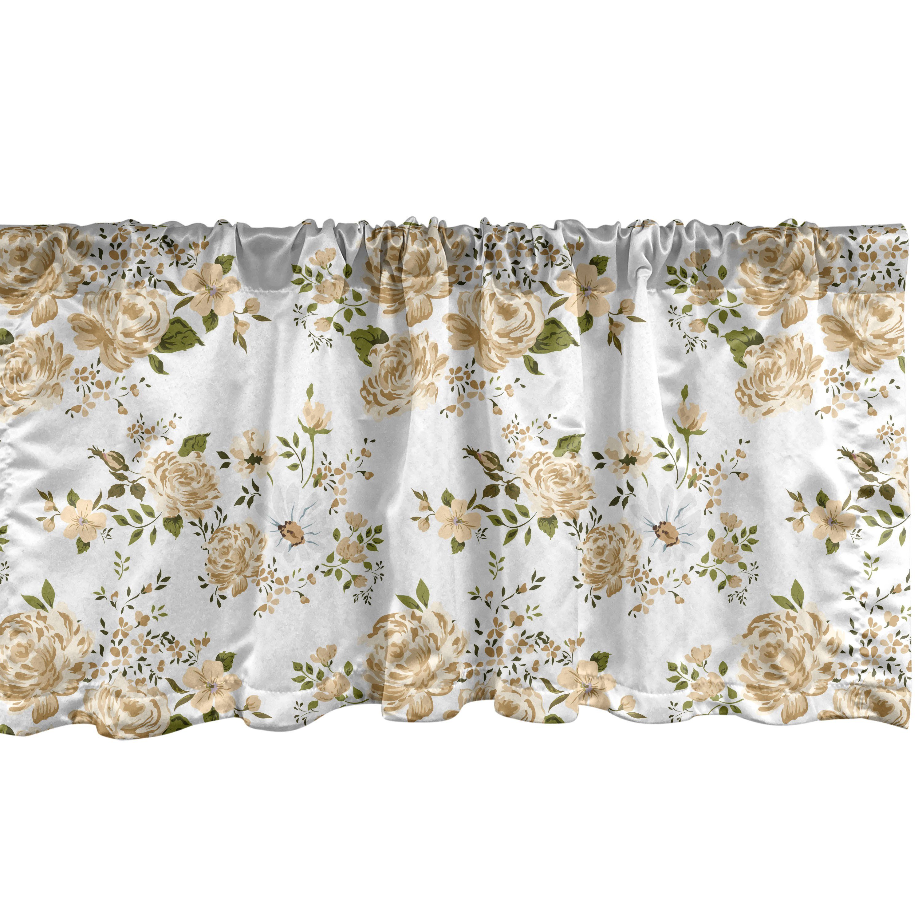 Scheibengardine Vorhang Volant für Küche Schlafzimmer Dekor mit Stangentasche, Abakuhaus, Microfaser, Blumen Floral Roses Vector