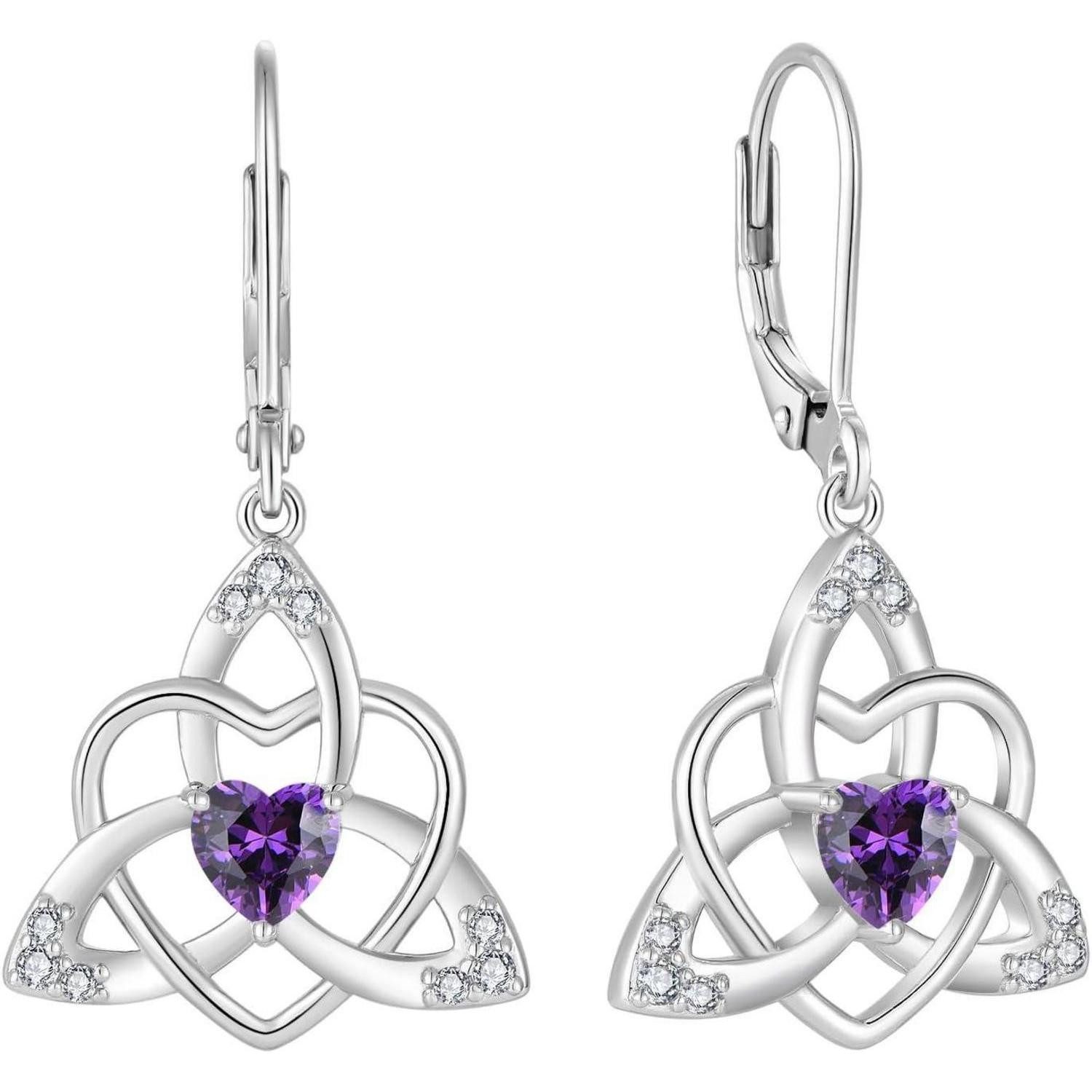 Paar Ohrhänger Ohrringe Herz Keltischer Knoten Damen 925 Silber 02 Februar Amethyst