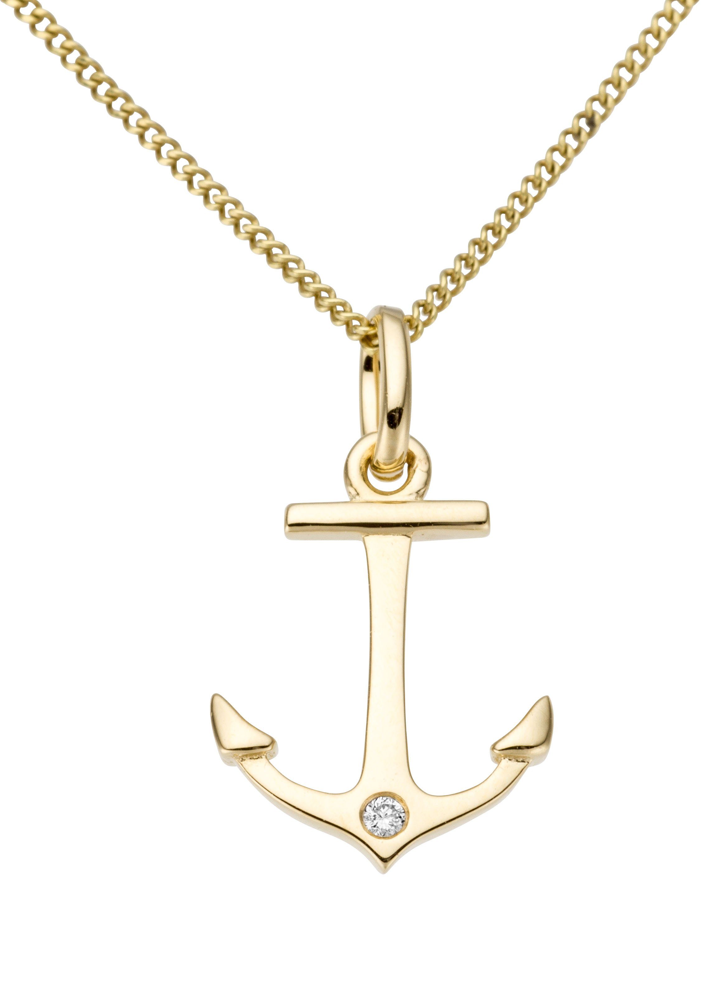 Firetti Ankeranhänger Schmuck Geschenk Gold 333 Anhänger für Halskette "Anker", mit Brillant