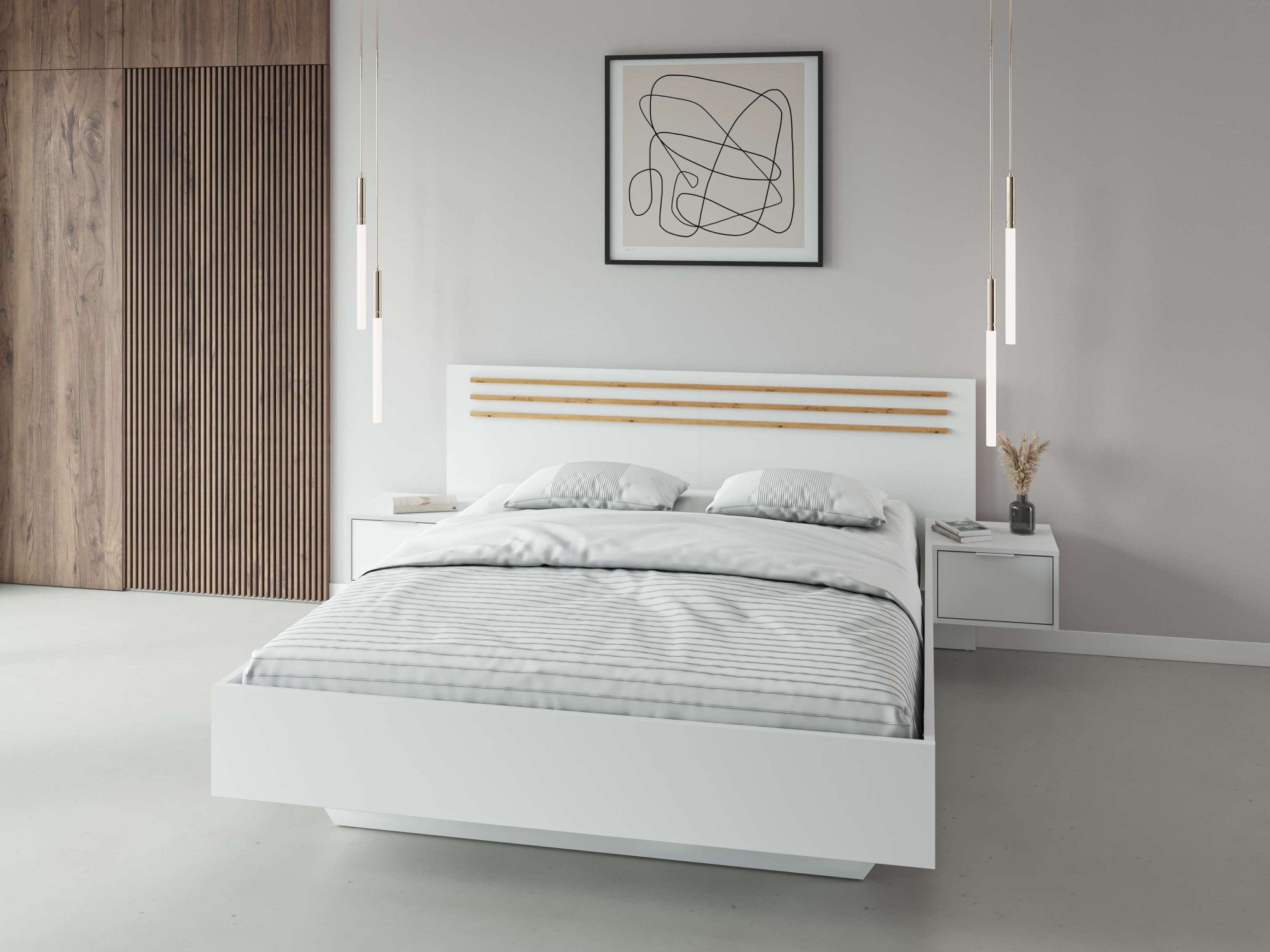 Home affaire Bett Bettgestell Calera mit zwei Nachttischen (Schlaffläche 180x200 cm) (Set, Bett mit 2 Nakos und 2 Schubladen), Bettgestell, mit Schubladen, BxTxH 265x204x96 cm