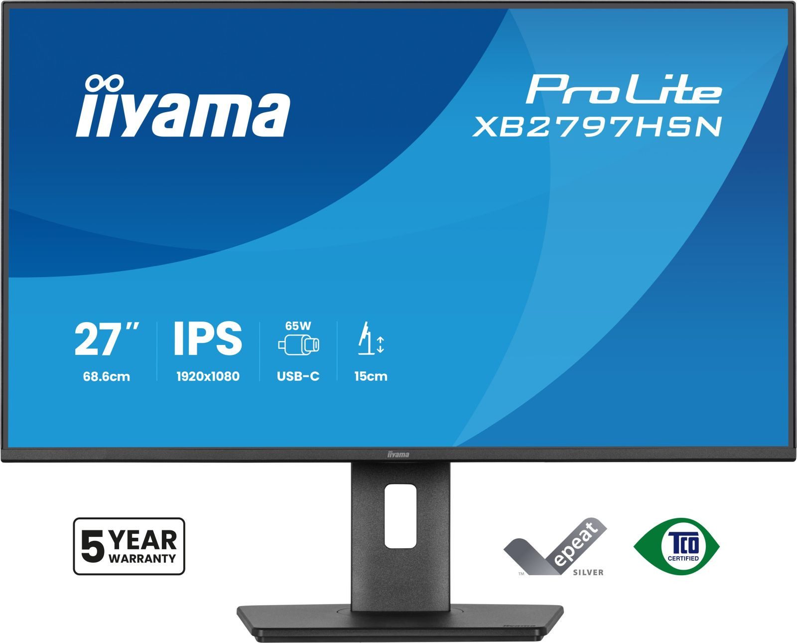 Iiyama iiyama XB2797HSN-B1 TFT-Monitor (1920 x 1080 px, Full HD, 100 Hz, IPS, Adaptive-Sync, Lautsprecher, HDCP, Pivot, Höhenverstellbar)