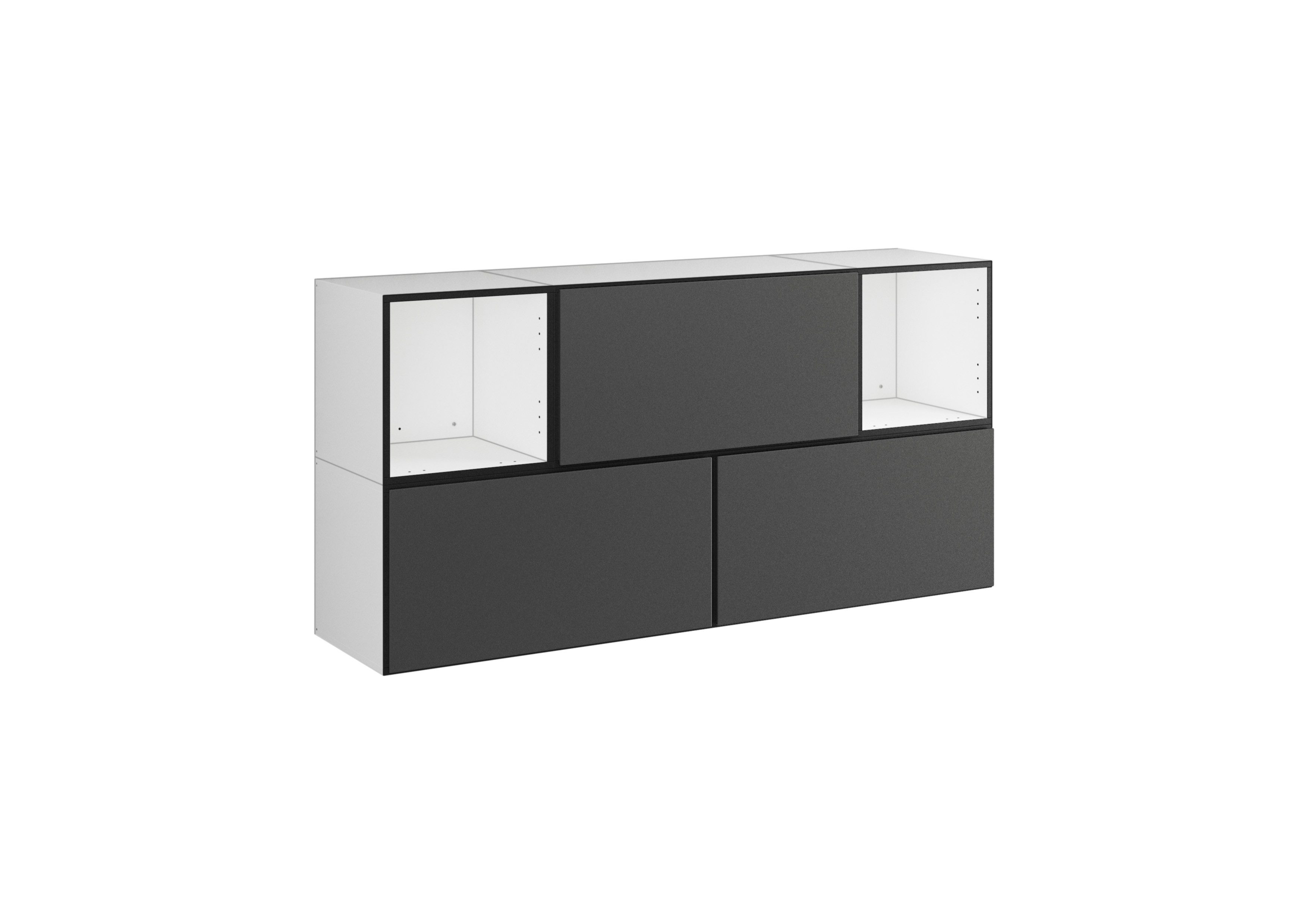 BMG Möbel Sideboard Modul+ (Lowboard 5 tlg. 152 cm breit, bestehend aus 3x Schrank mit Klappe, 2x offenes Würfelregal), MDF tiefgezogene Fronten mit Soft-Close, Made in Germany