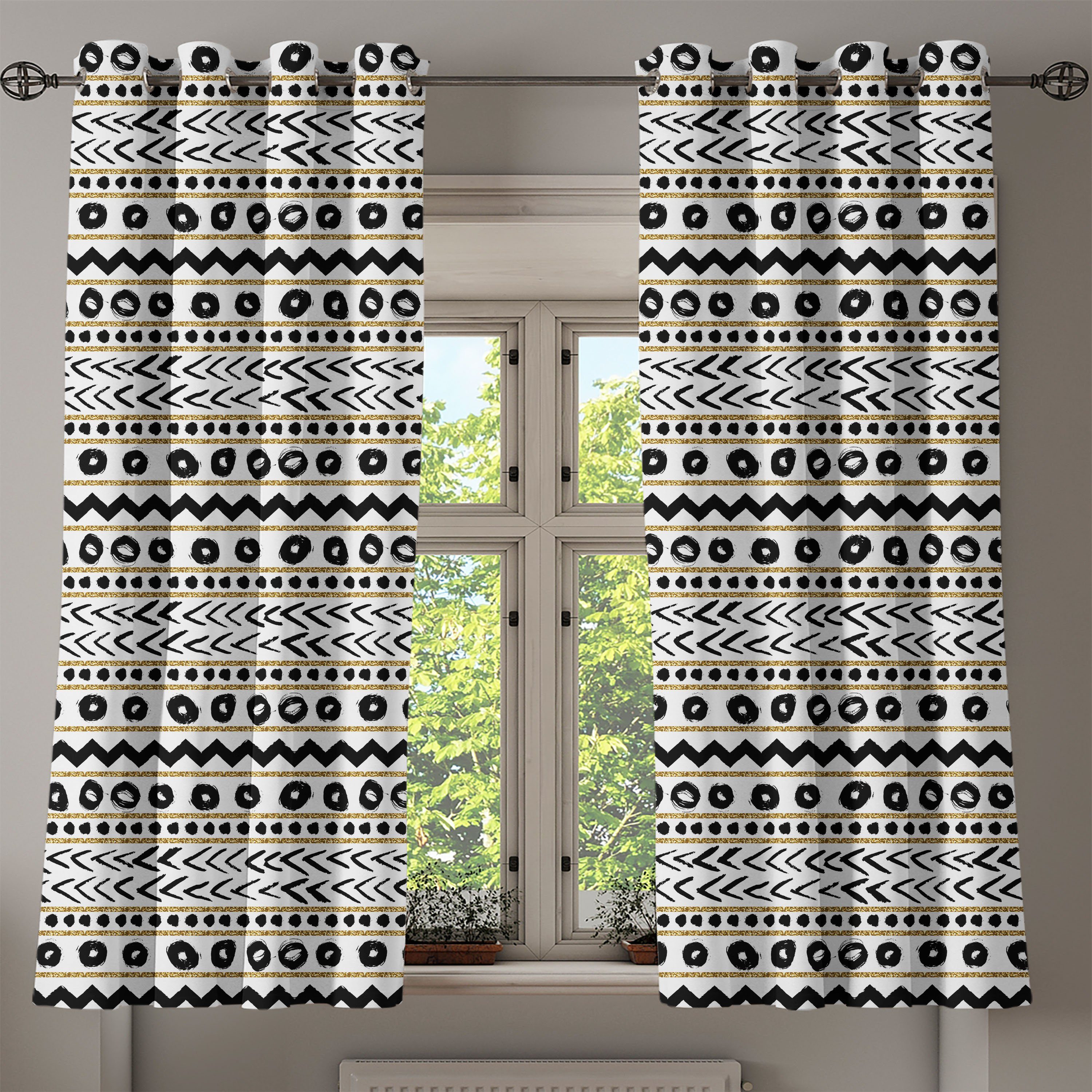 2-Panel-Fenstervorhänge für Schlafzimmer Abstrakt Gardine Wohnzimmer, Abakuhaus, Dekorative Primitive Boho