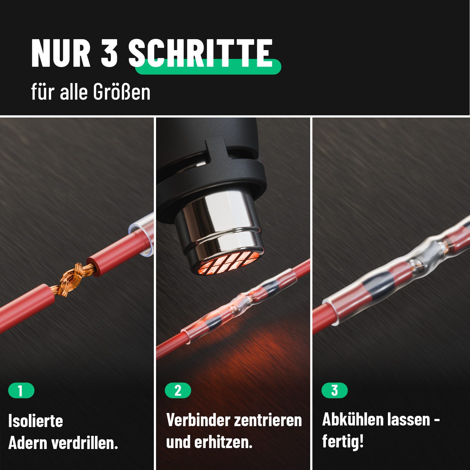 greate. Lötkabelschuh 200er Set Lötverbinder mit Schrumpfschlauch - Schrumpfverbinder, 200-tlg. – Bild 4 von 5