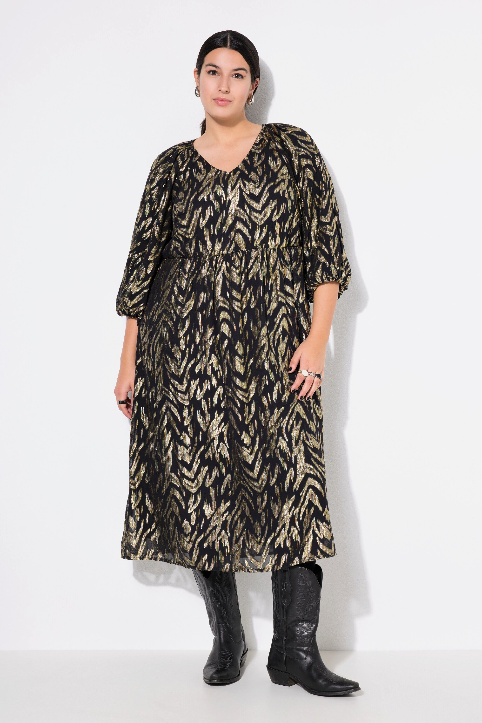 Midikleid Maxikleid A-Line Glitzereffekt Ballonärmel