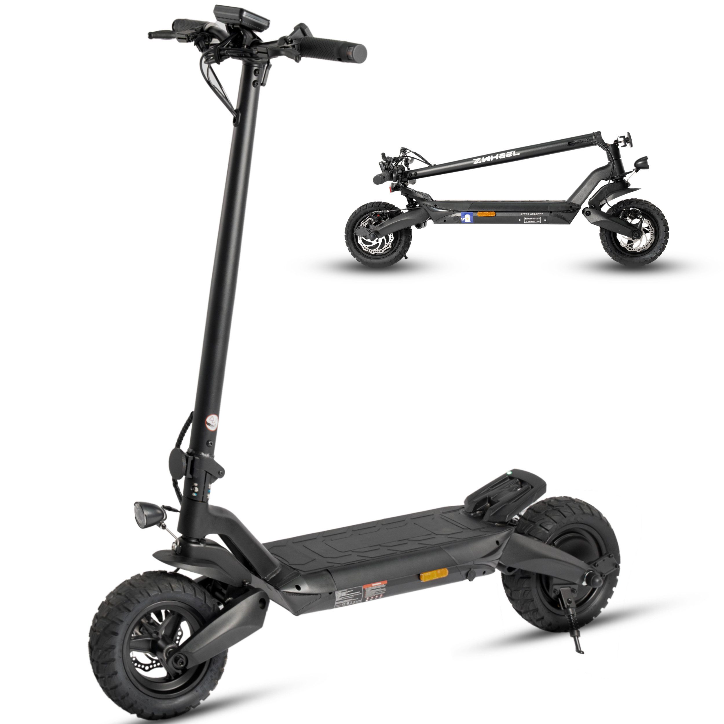 ZWHEEL E-Scooter 10 Zoll, Offroad, 720 Wh, 70 km Reichweite, klappbar, Vollfederung, 500 W, 20 km/h, (Tasche geschenkt, mit Blinker, Doppelstoßdämpfer), 10″ Offroad-Luftreifen mit Vollfederung & Doppelstoßdämpfer