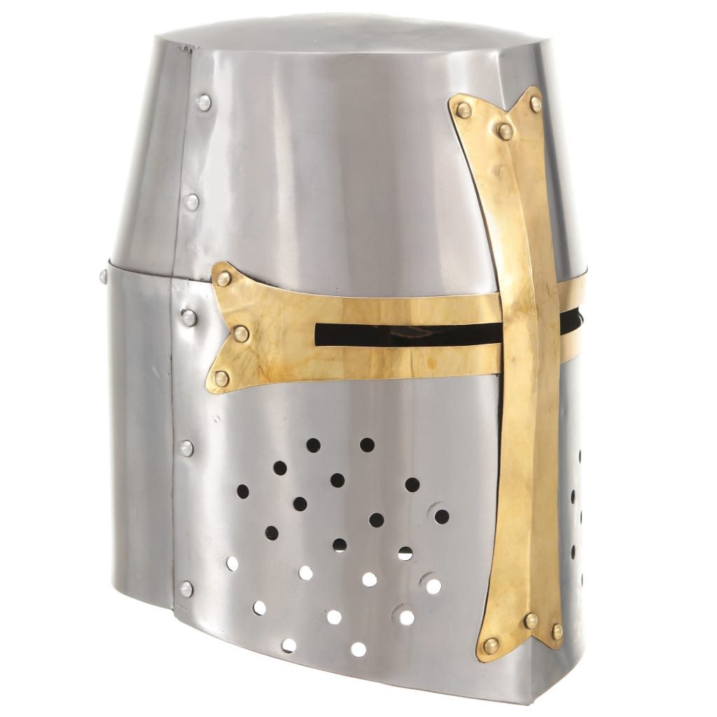 vidaXL Ritter-Kostüm Mittelalterlicher Kreuzritter-Helm Antik Replik LARP Silbern Stahl