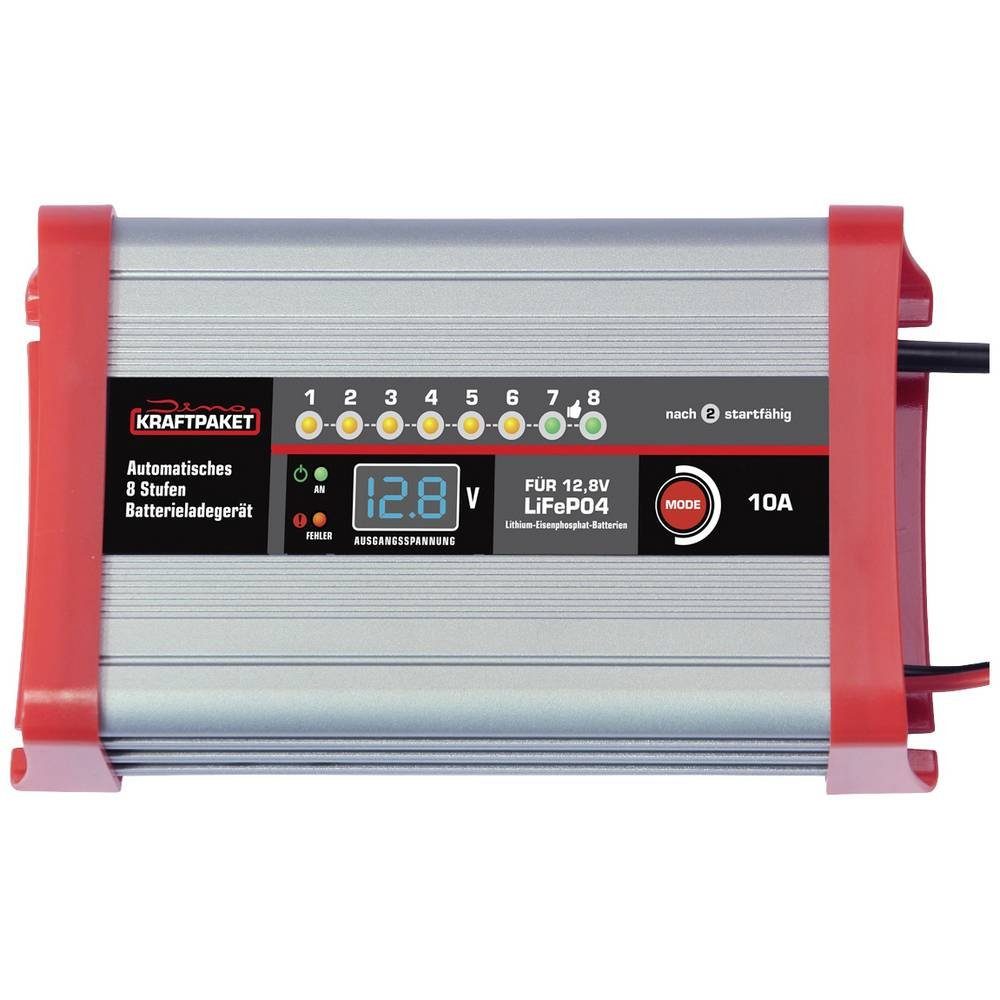 Dino KRAFTPAKET LifePo4-Lader 12.8V-10A 136341 Autobatterie-Ladegerät (Ladeüberwachung, Ladungserhaltung, verschiedene Ladeprogramme)